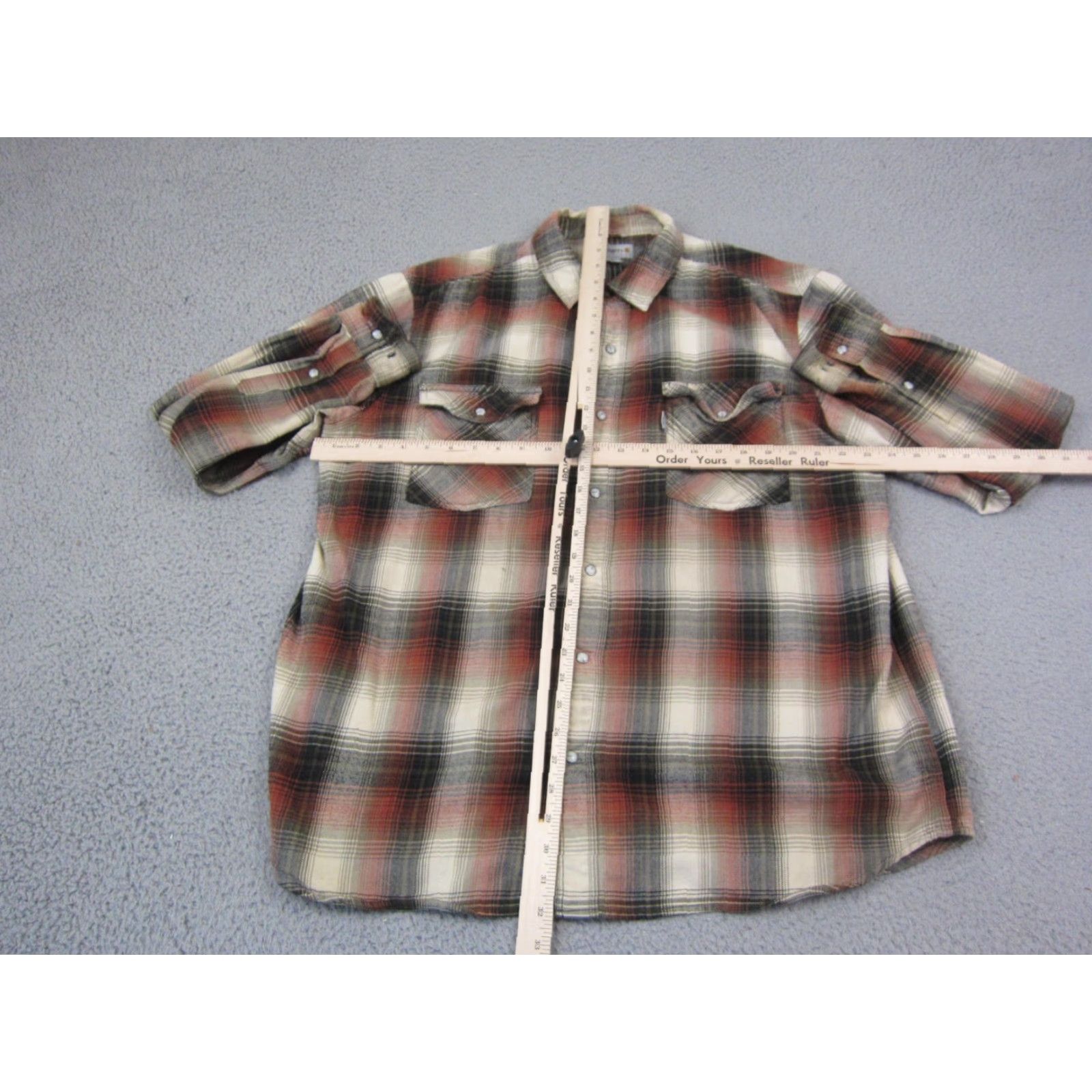 Carhartt VINTAGE Carhartt Shirt Adult XL Orange Black Plaid Snap Western Flannel Mens Size US XL / EU 56 / 4 - 6 Thumbnail