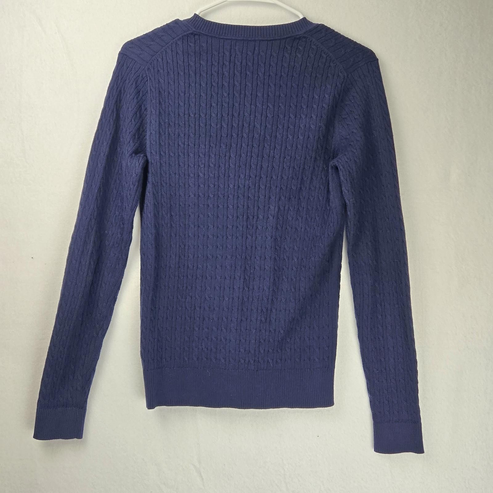 Tommy Hilfiger Tommy Hilfiger Navy V-Neck Cable Knit Sweater Womens M Pima Size M / US 6-8 / IT 42-44 - 2 Thumbnail