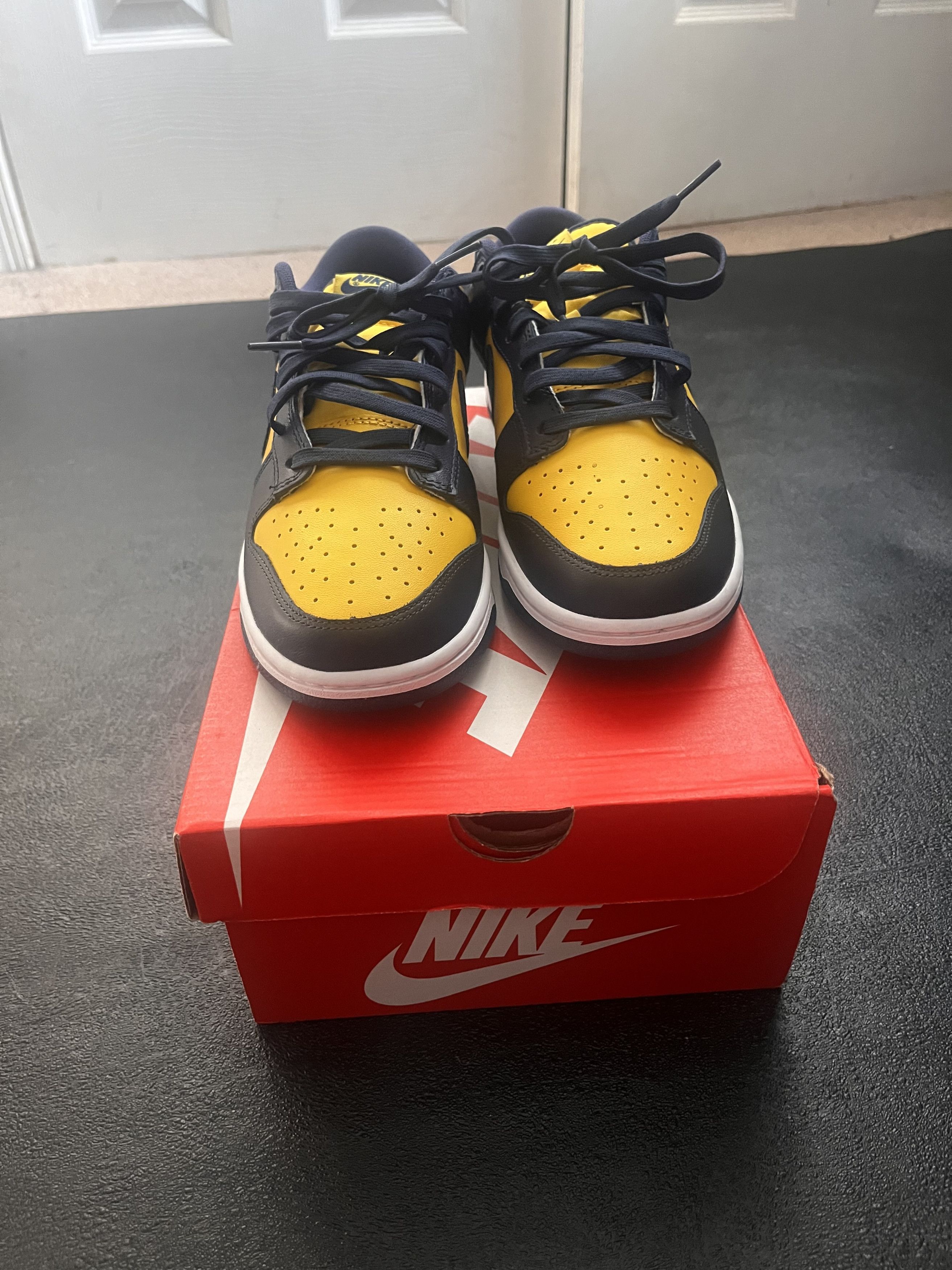image of Nike Dunk Low Michigan Dunks Shoes in Yellow Blue, Men's (Size 8.5)