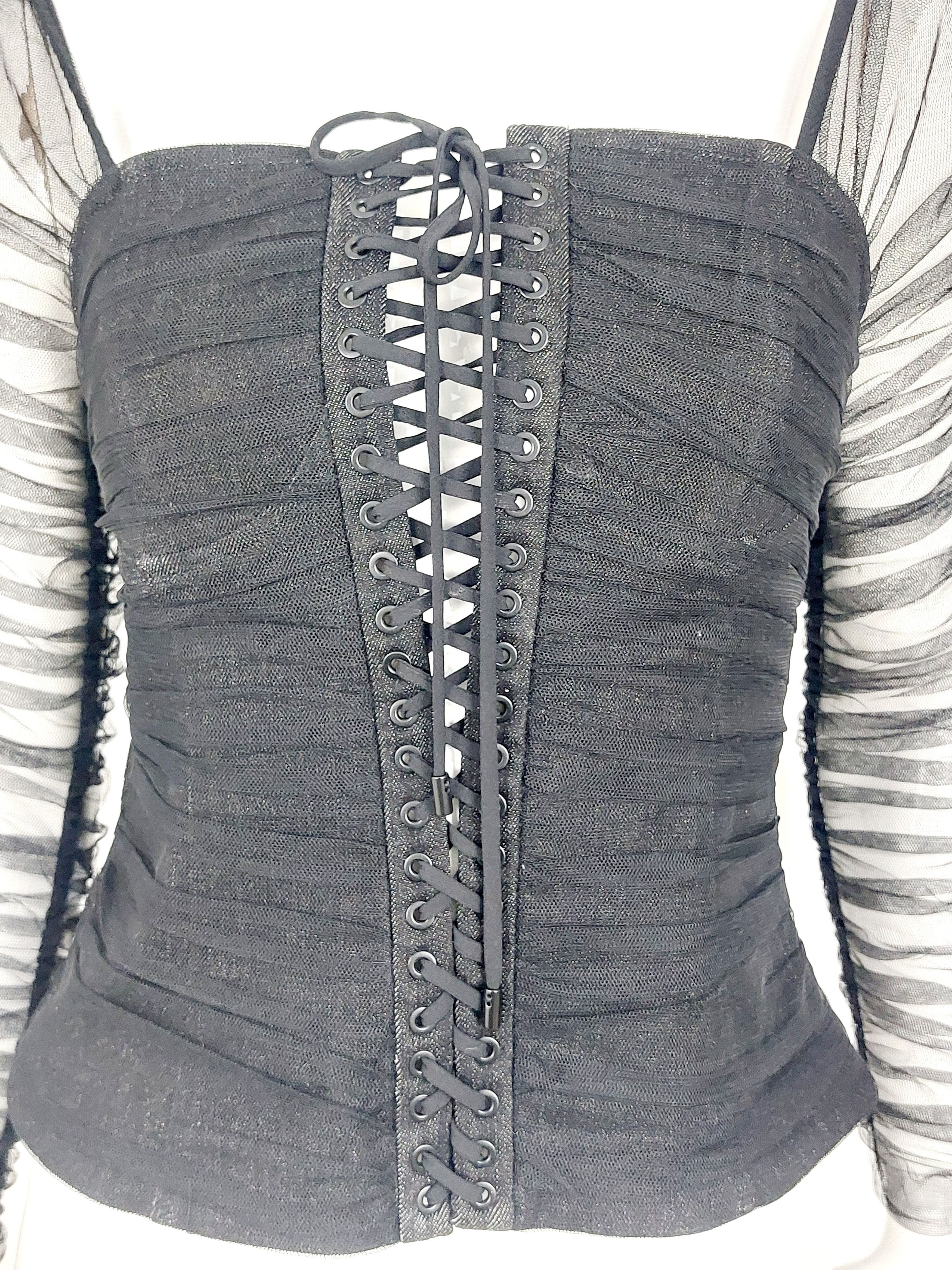 Miss Sixty Archive Y2K Miss Sixty Denim Tulle Sheer Mesh Corset Bustier Size S / US 4 / IT 40 - 4 Thumbnail