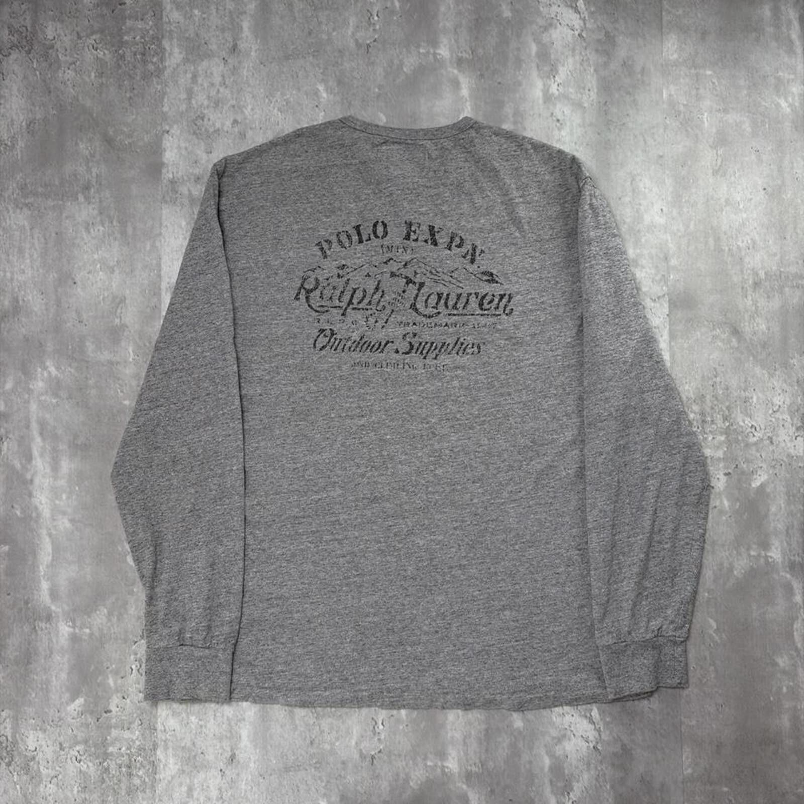 Polo Ralph Lauren Y2K Grey Polo Ralph Lauren Grunge Long Sleeve Pocket T-Shirt Size US M / EU 48-50 / 2 - 2 Thumbnail