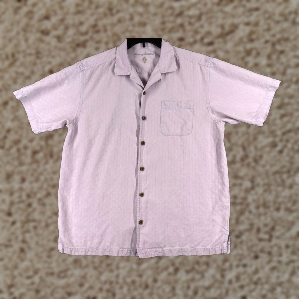 Tommy Bahama VINTAGE Tommy Bahama Shirt Men Medium Pink Stripe Pocket Button Up 100% Silk Hawaiian Size US M / EU 48-50 / 2 - 1 Thumbnail
