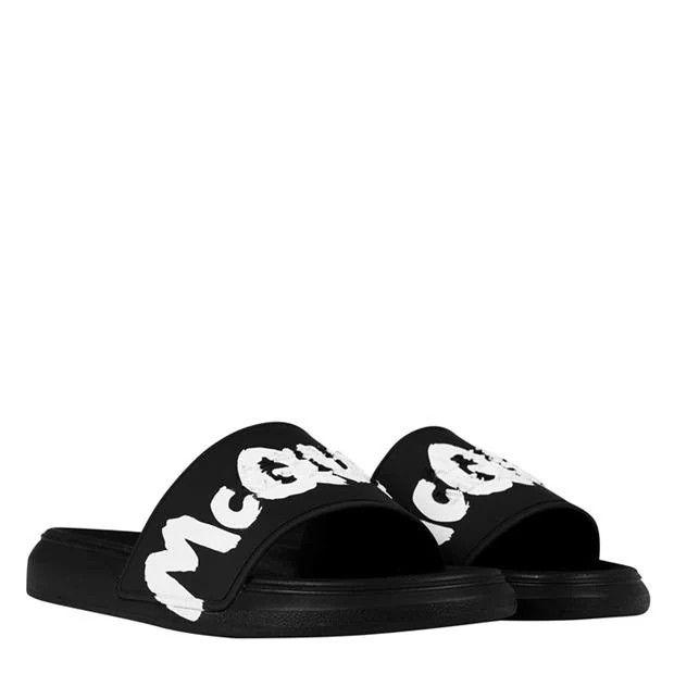 Alexander McQueen o1g2r1mq0824 Graffiti Sliders in Black & White Size US 7 / IT 37 - 3 Thumbnail