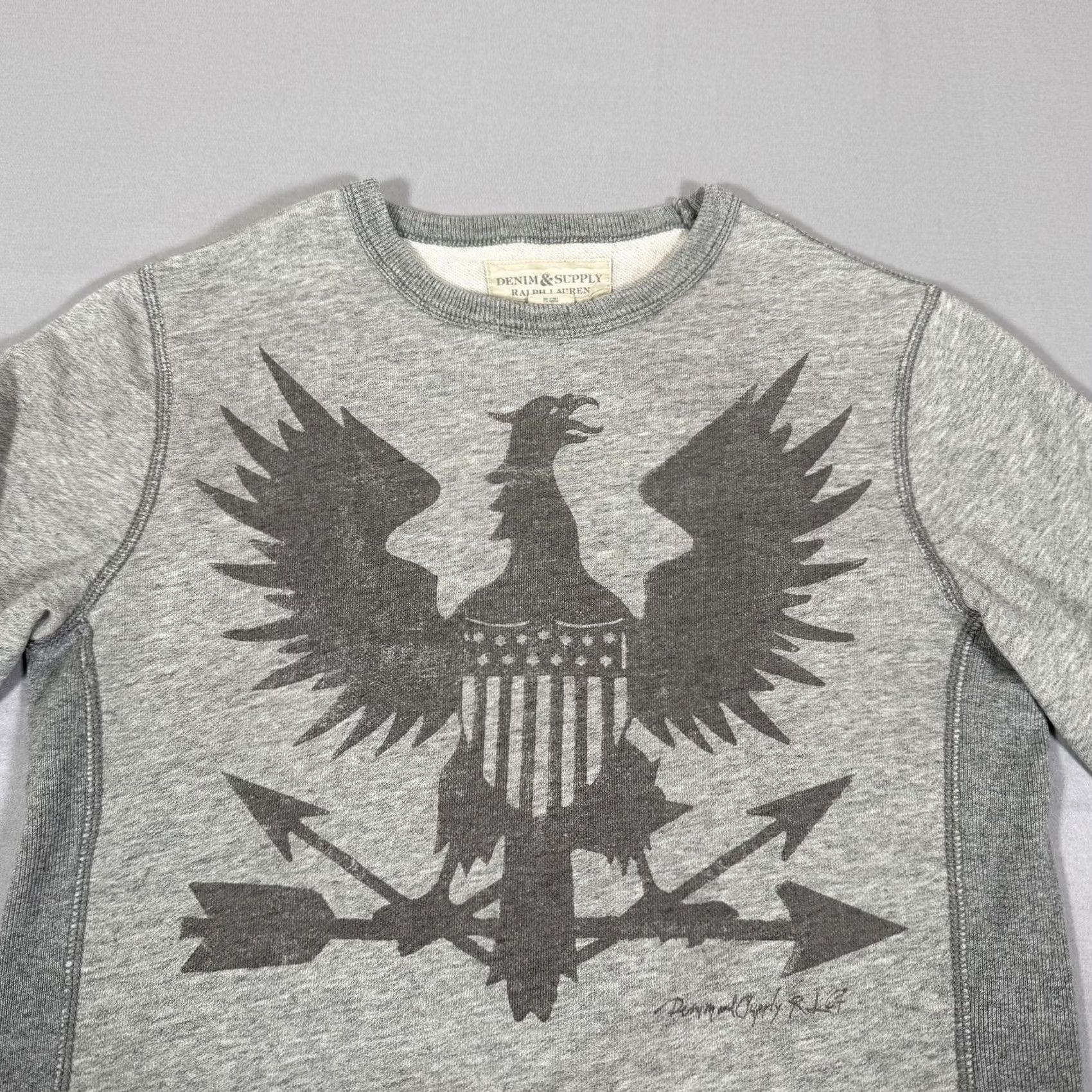 Ralph Lauren Denim & Supply Ralph Lauren Sweatshirt Mens Small Eagle USA Flag Graphic Print Crew Neck Pullover Fleece Gray Wifi? Size US S / EU 44-46 / 1 - 2 Thumbnail