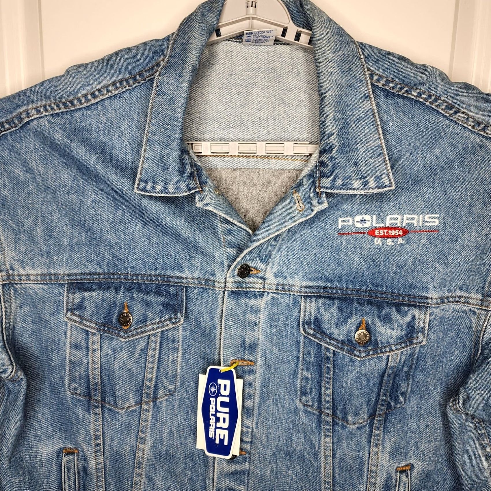 Vintage Polaris Jacket Mens XL Blue VTG Denim Jean USA Trucker Embroidered Double Sided Size US 36 / EU 52 - 2 Thumbnail