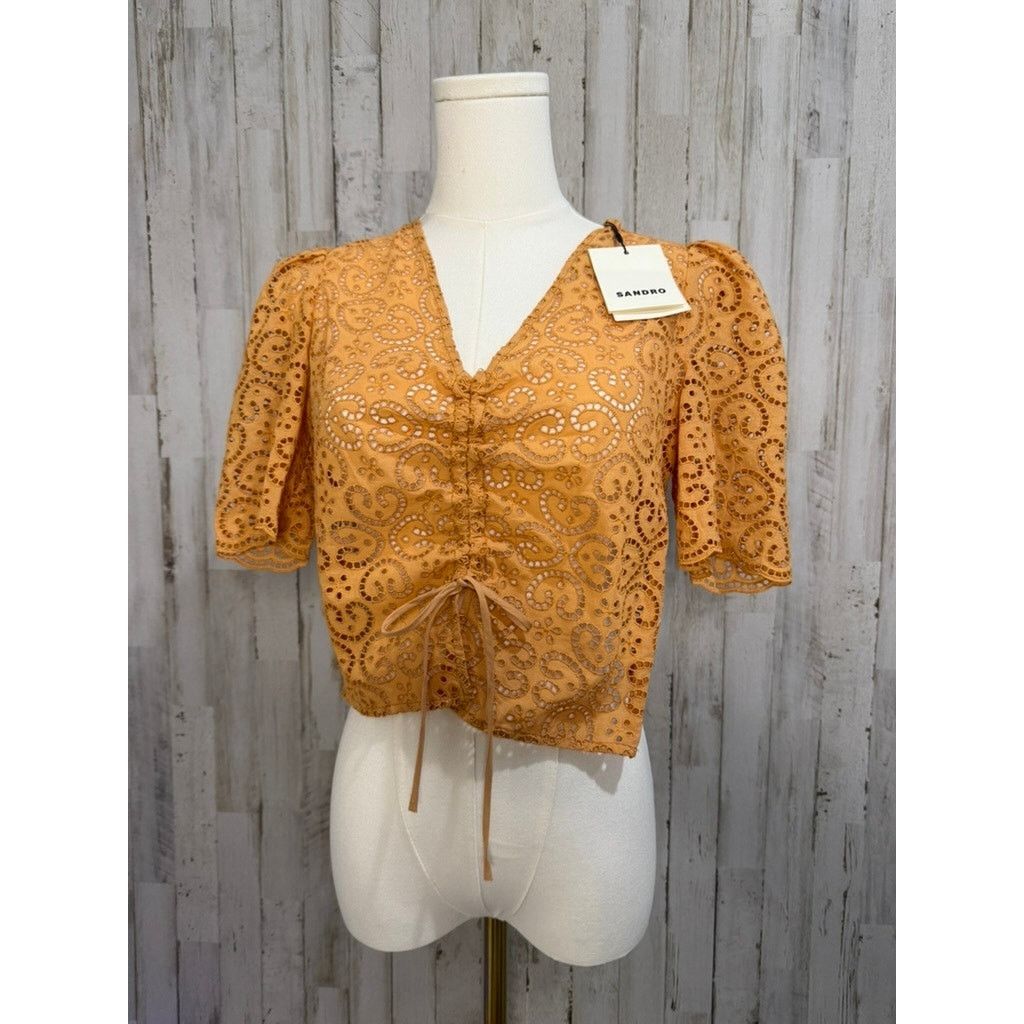 Sandro NWT Sandro Women's Orange Livio Tie Front Blouse Size 0 Size XXS / US 00 / IT 34 - 2 Thumbnail