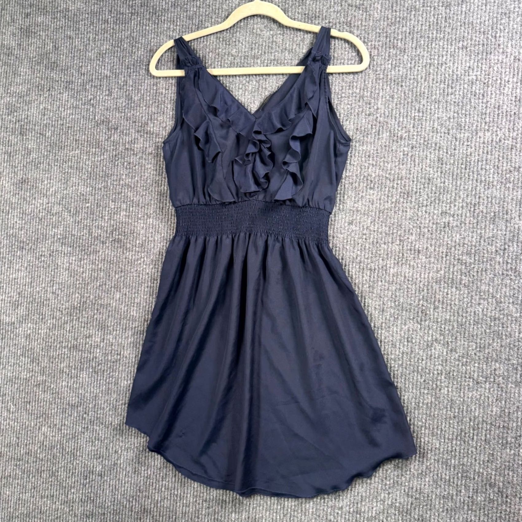 Vintage THML Boho Cottagecore Ruffle Dress Womens Medium Navy Smocked Mini Size M / US 6-8 / IT 42-44 - 2 Thumbnail