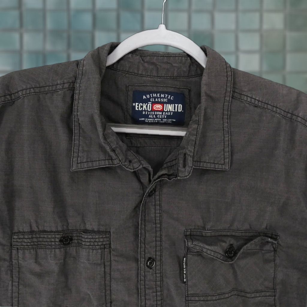 Ecko Unltd. Ecko Unltd Shirt Mens Gray Extra Large Short Sleeve Button Up w Logo Size US XL / EU 56 / 4 - 1 Thumbnail