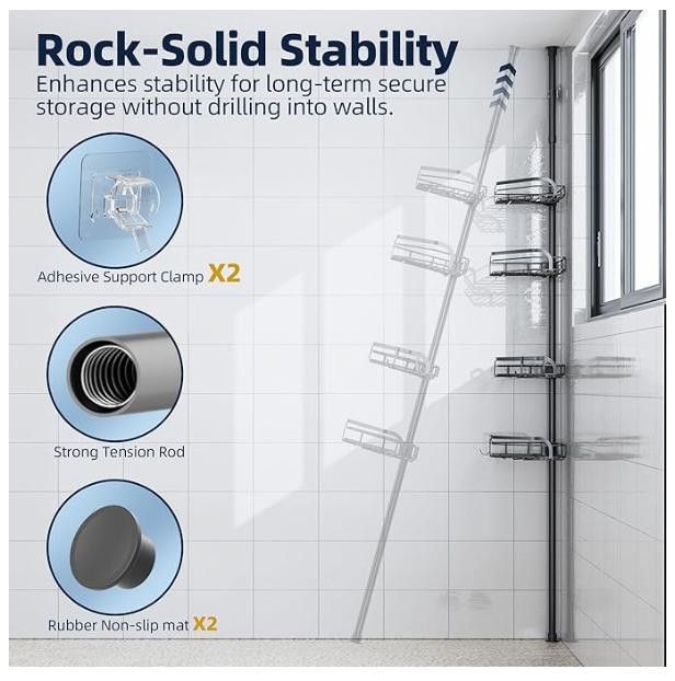 NBDN Nobrandedon Shower Caddy Tension, Fits 29-111 In Adjustable Rustproof Size ONE SIZE - 3 Thumbnail