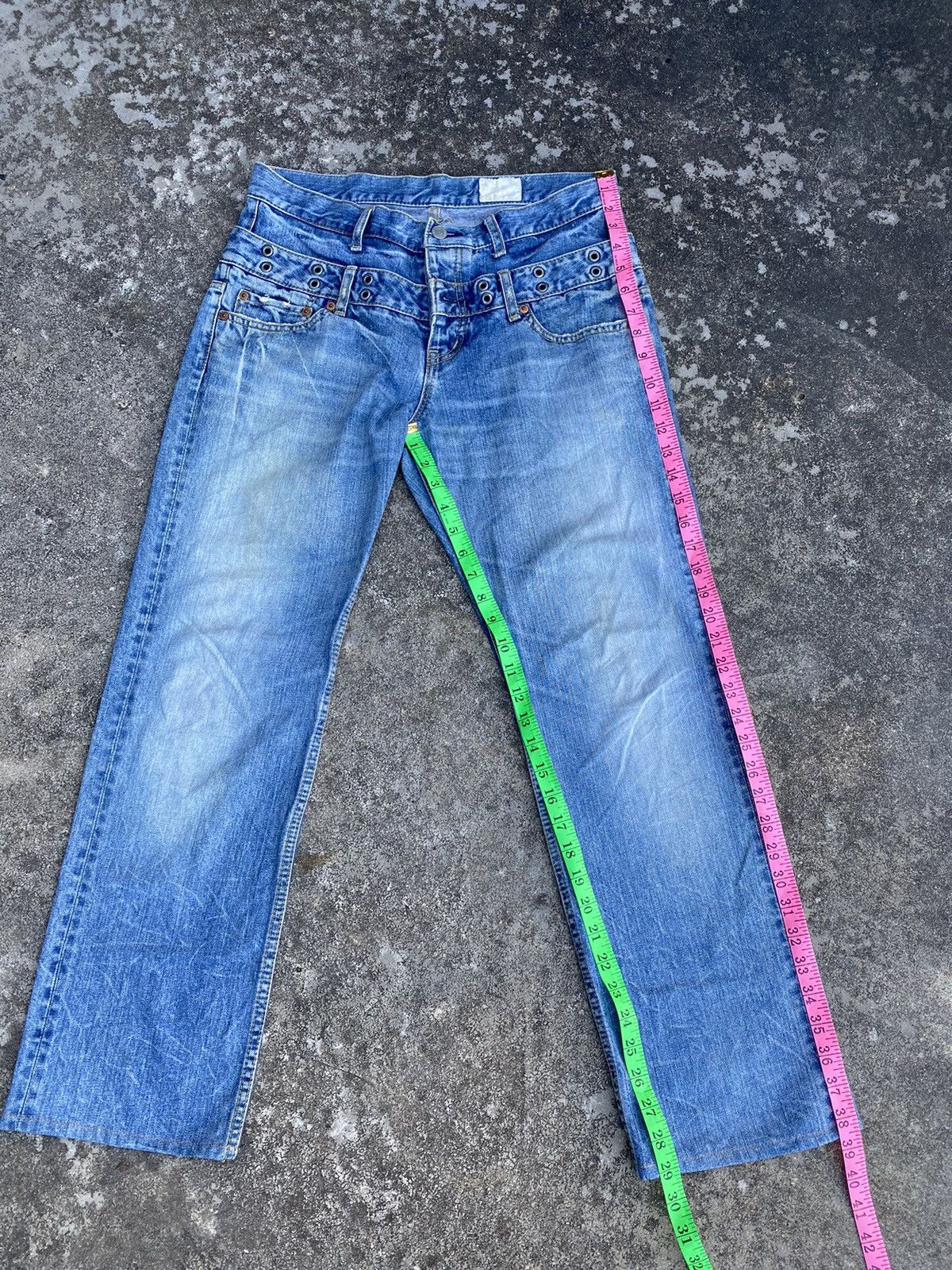 Japanese Brand Sick Crazy 🔥 Vintage Y2K Ant gauge Double Waisted Jeans Size US 33 - 15 Thumbnail