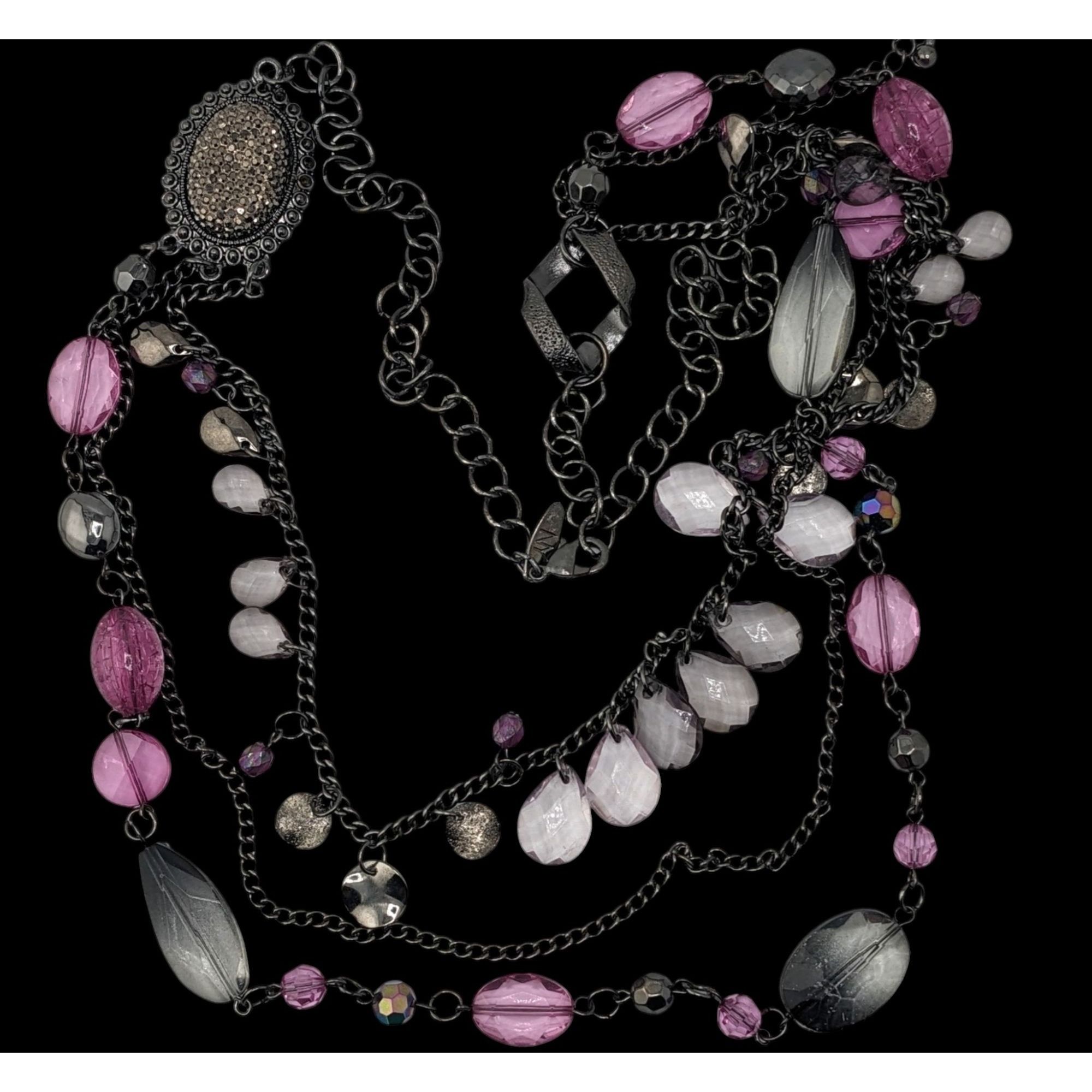 Other Y2K Glam Goth Multi-Layered Necklace With Pink & Silver Tone Size ONE SIZE - 2 Thumbnail