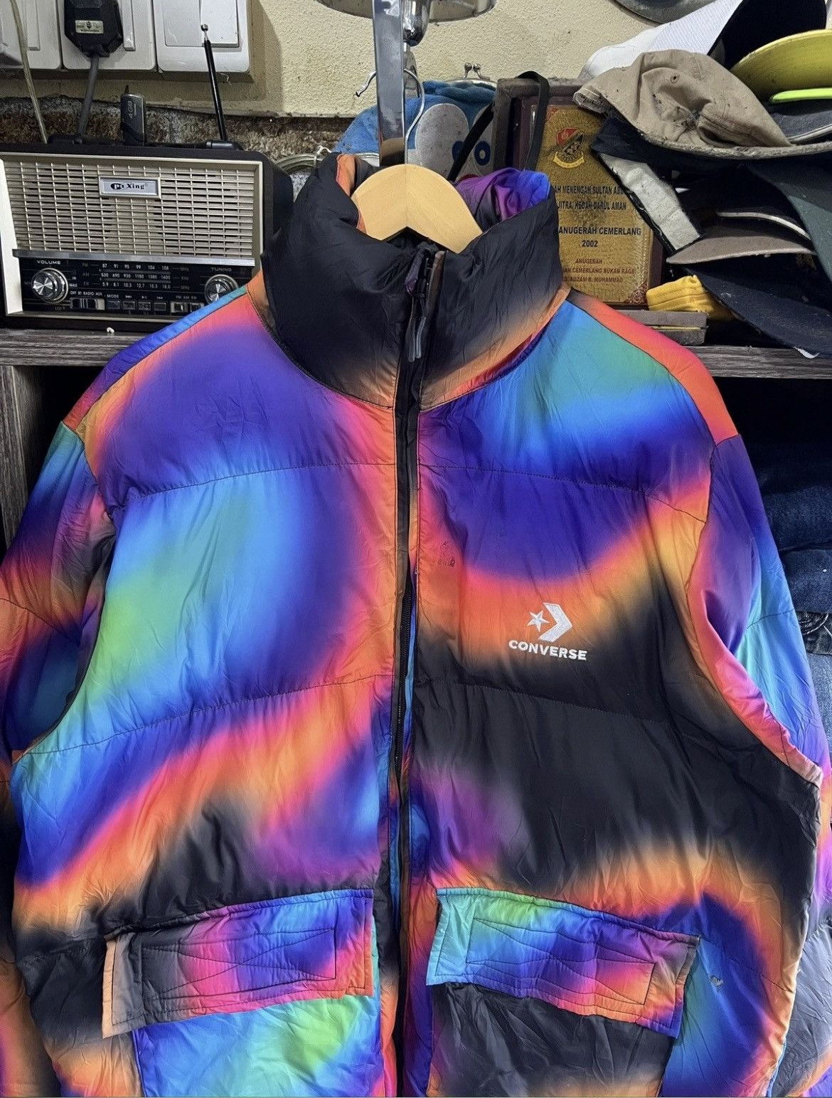 🔥Rare Distressed Converse Multicolor Puffer Jacket