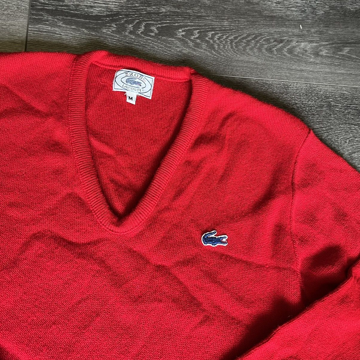 Lacoste × Vintage Vintage 1970s Izod Lacoste Acrylic Cardigan Sweater Red V Size US M / EU 48-50 / 2 - 2 Thumbnail