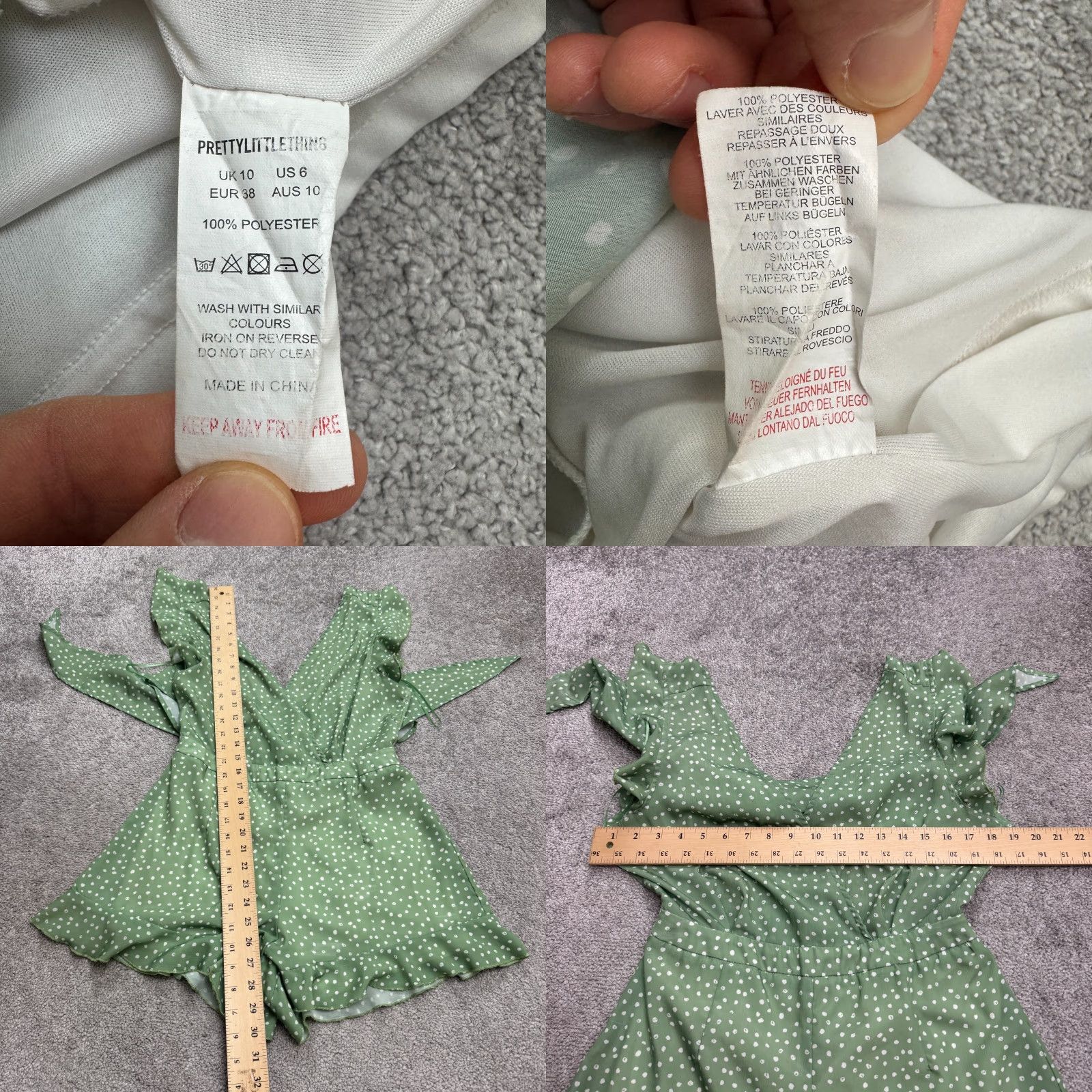PrettyLittleThing PrettyLittleThing Romper Womens 6 Green White Polka Dot Ruffle Wrapped Back Tie Size 28" / US 6 / IT 42 - 8 Thumbnail