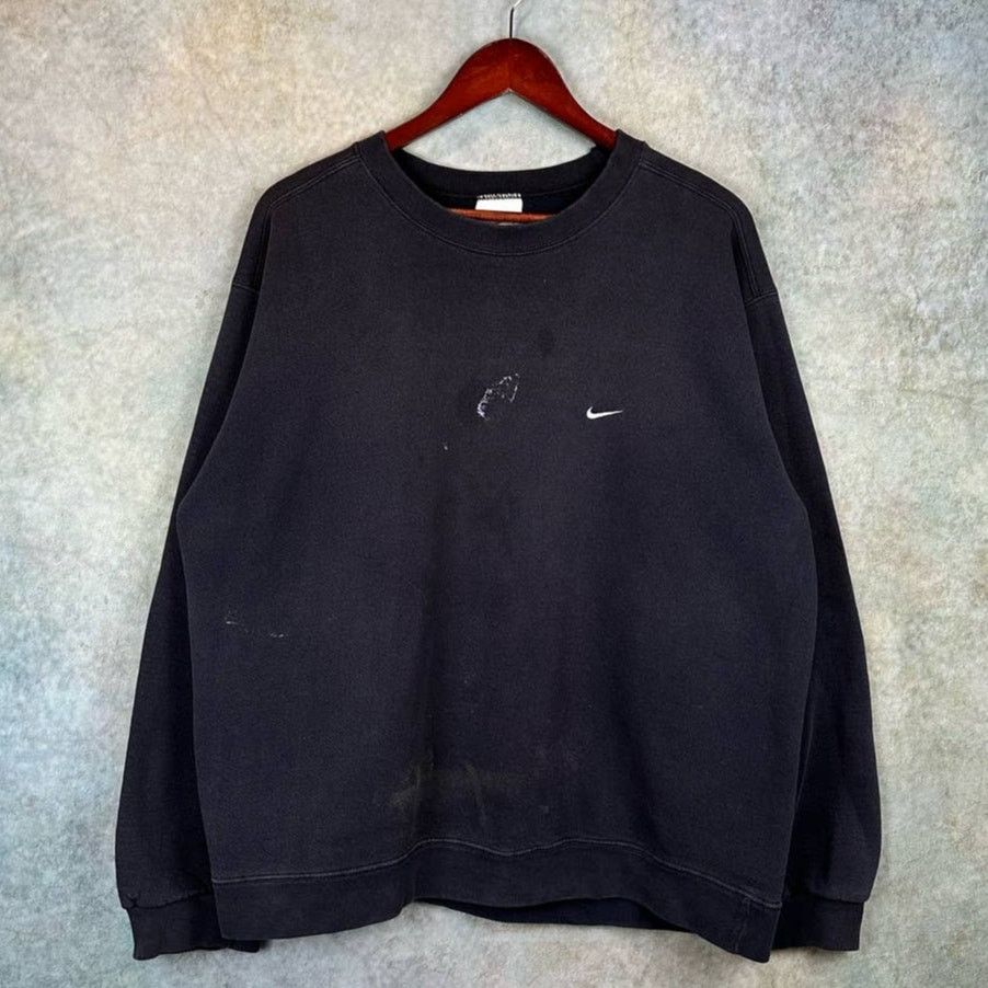 Nike × Vintage Vintage 90s Nike Crewneck Sweatshirt Sz L Black Swoosh Logo Size US L / EU 52-54 / 3 - 1 Thumbnail