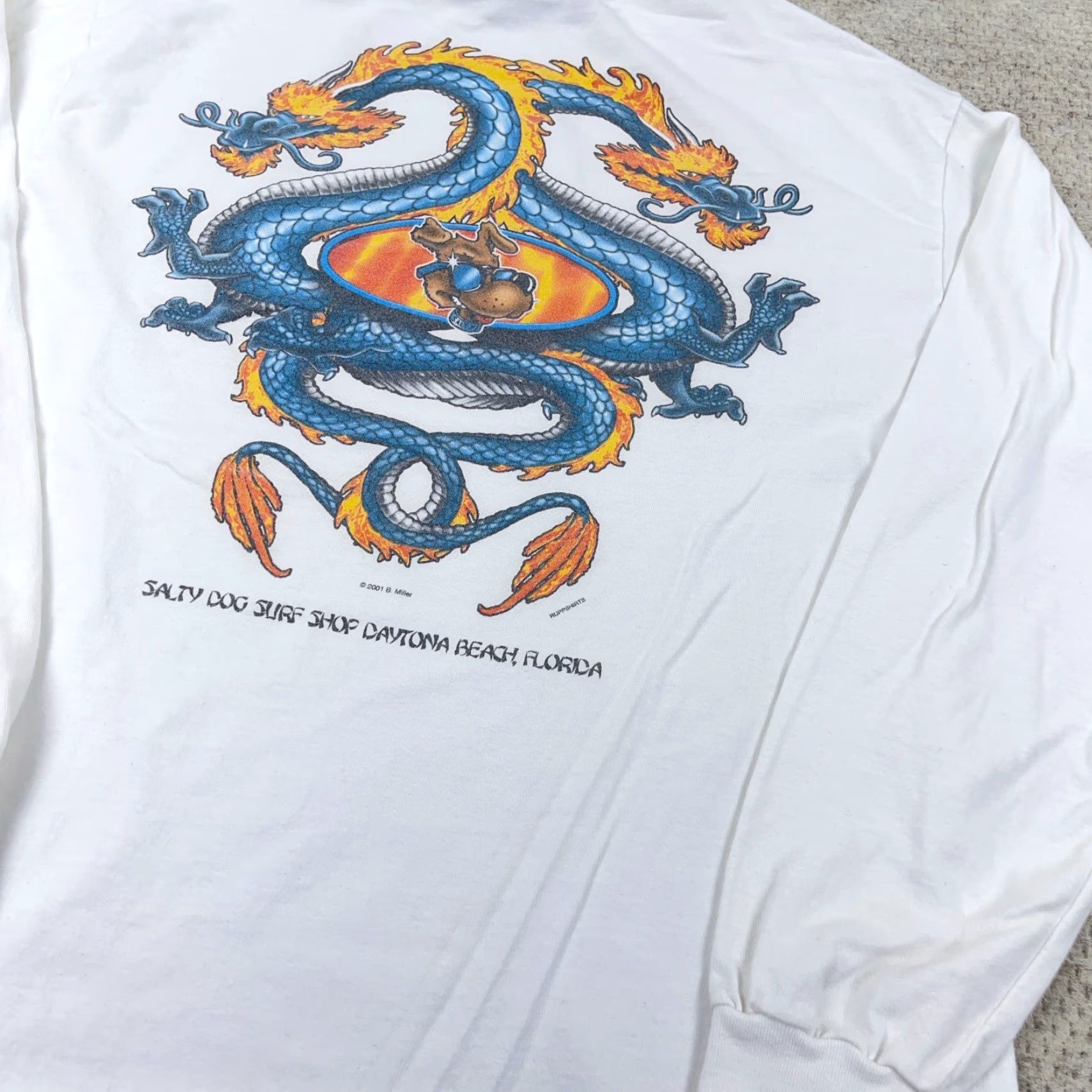 Hanes VINTAGE Hanes Shirt Men M White Knit Crew Neck 1990s 90s Outdoors American Dragon Salty Dog Surf Shop Long Sleeve Regular Fit Size US M / EU 48-50 / 2 - 4 Thumbnail
