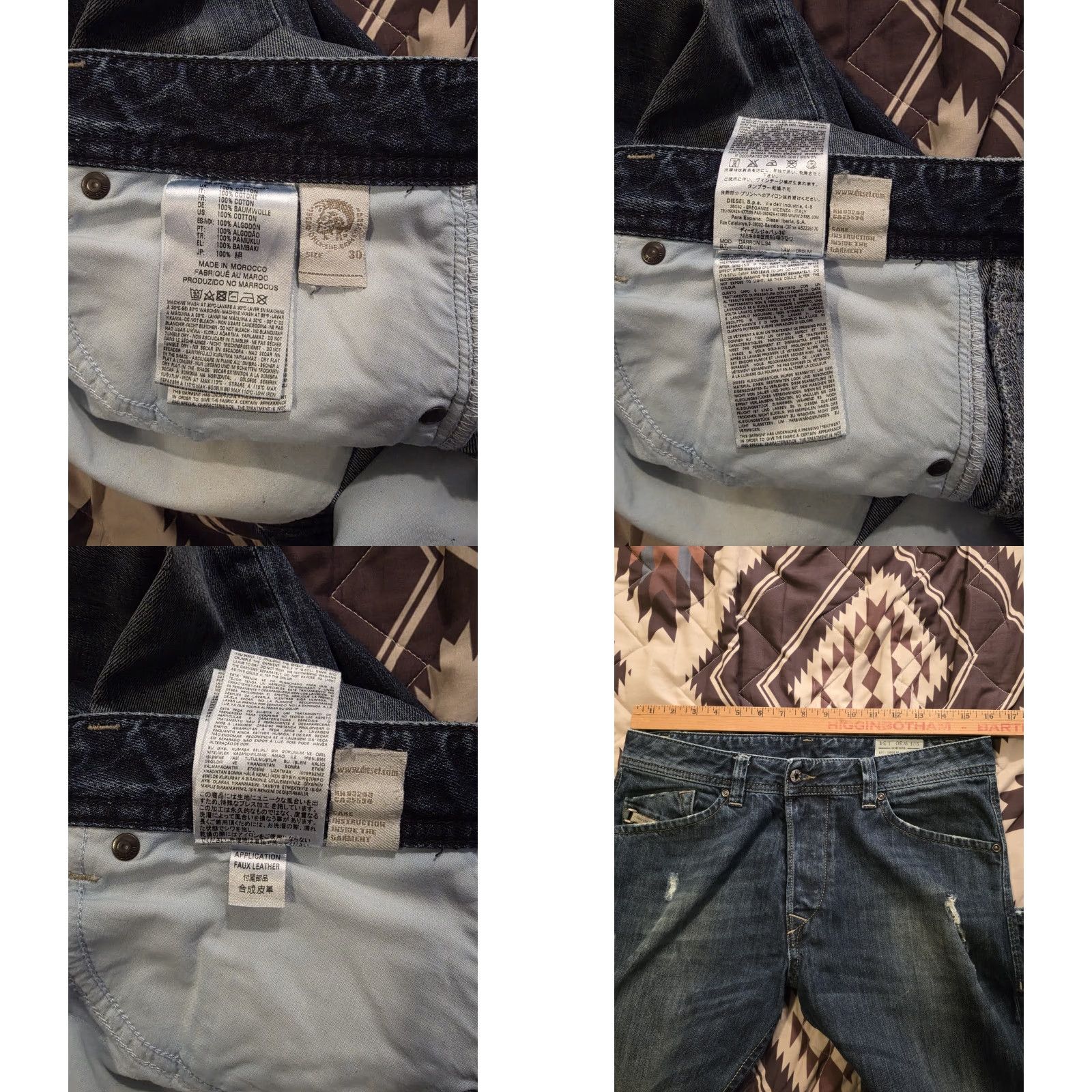 Diesel VINTAGE Diesel Darron Regular Slim Tapered Jeans Mens 30x34 Blue Distressed Denim Cotton Jeans Slim Tapered Mid Rise 30 34 Mens Size US 30 / EU 46 - 9 Thumbnail