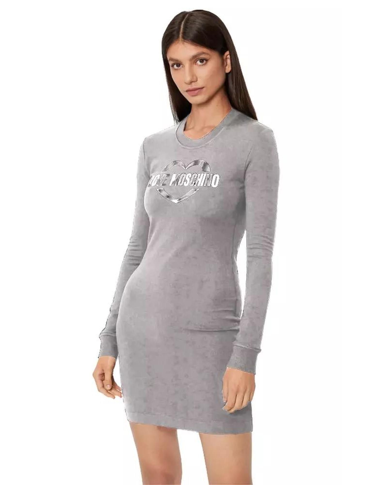 image of Moschino Long Sleeve Metallic Logo Dress in Grey, Women's (Size Small)