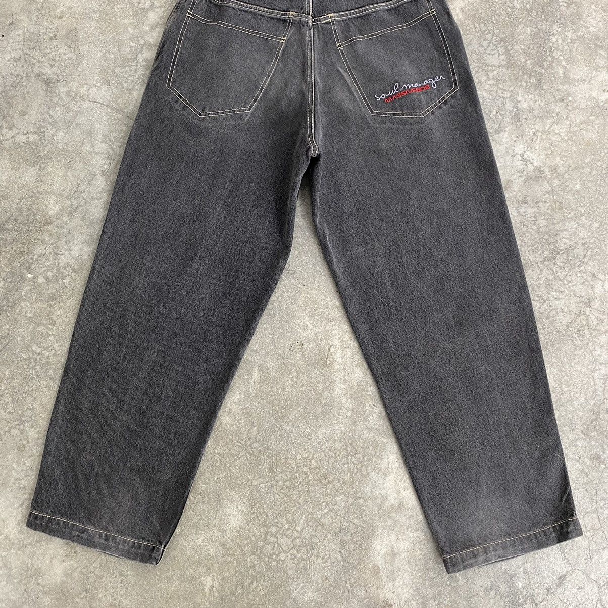 JNCO Vintage Freaky Massivebob Faded Grey Baggy Denim Jeans Size US 29 - 14 Thumbnail