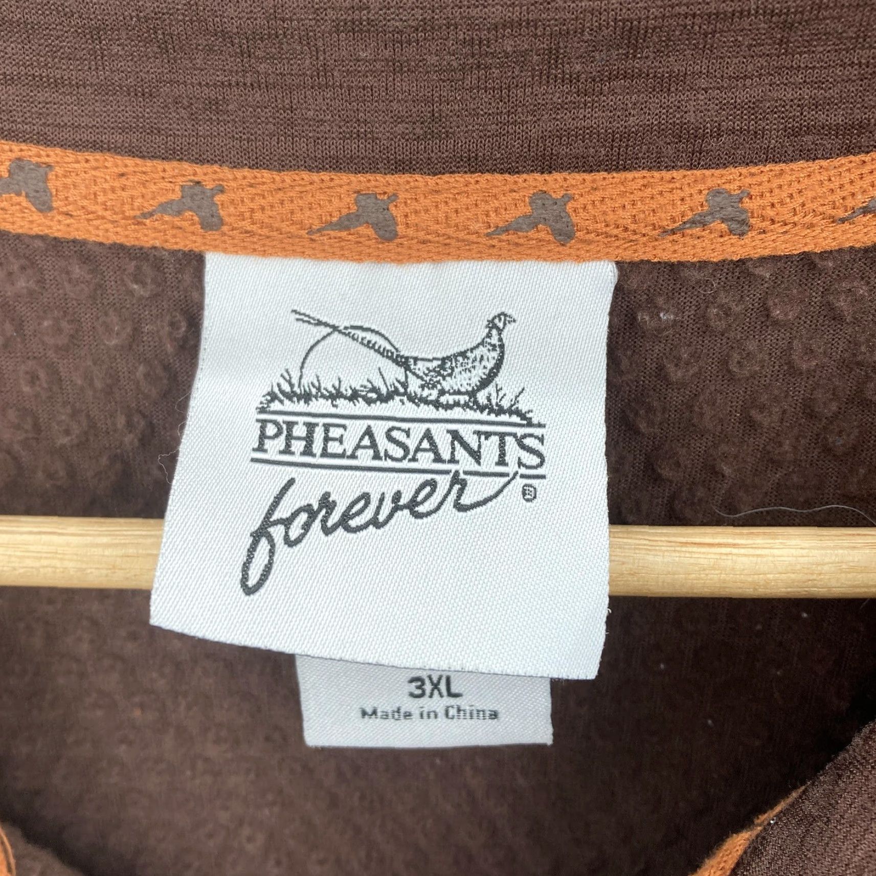 Forever 21 Pheasants Forever Pullover Sweatshirt Mens 3XL Brown Quarter Zip Embroidered Raglan Size US XXL / EU 58 / 5 - 3 Thumbnail