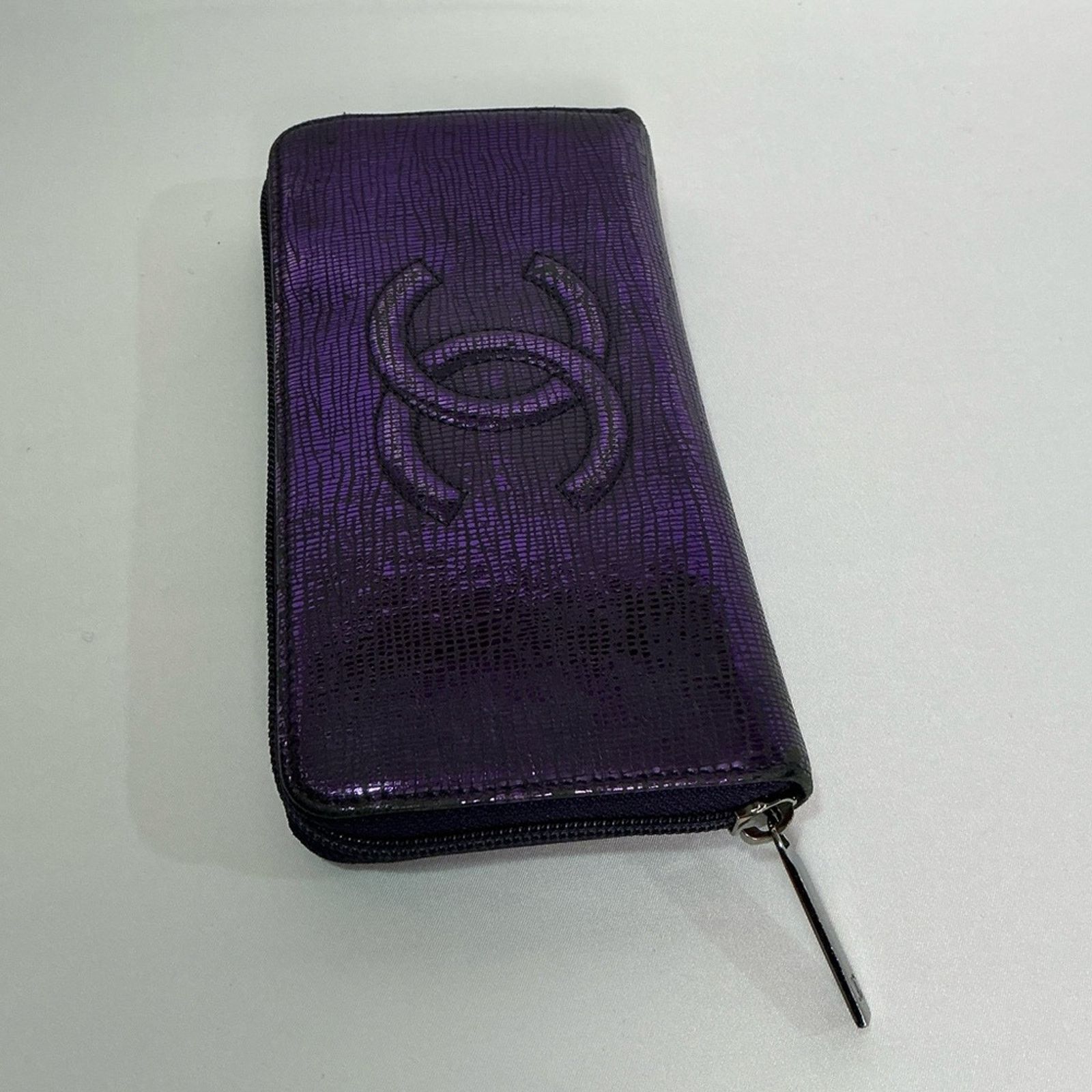 Chanel CHANEL Iridescent Purple Caviar Zip Lizard Embossed Wallet Size ONE SIZE - 4 Thumbnail