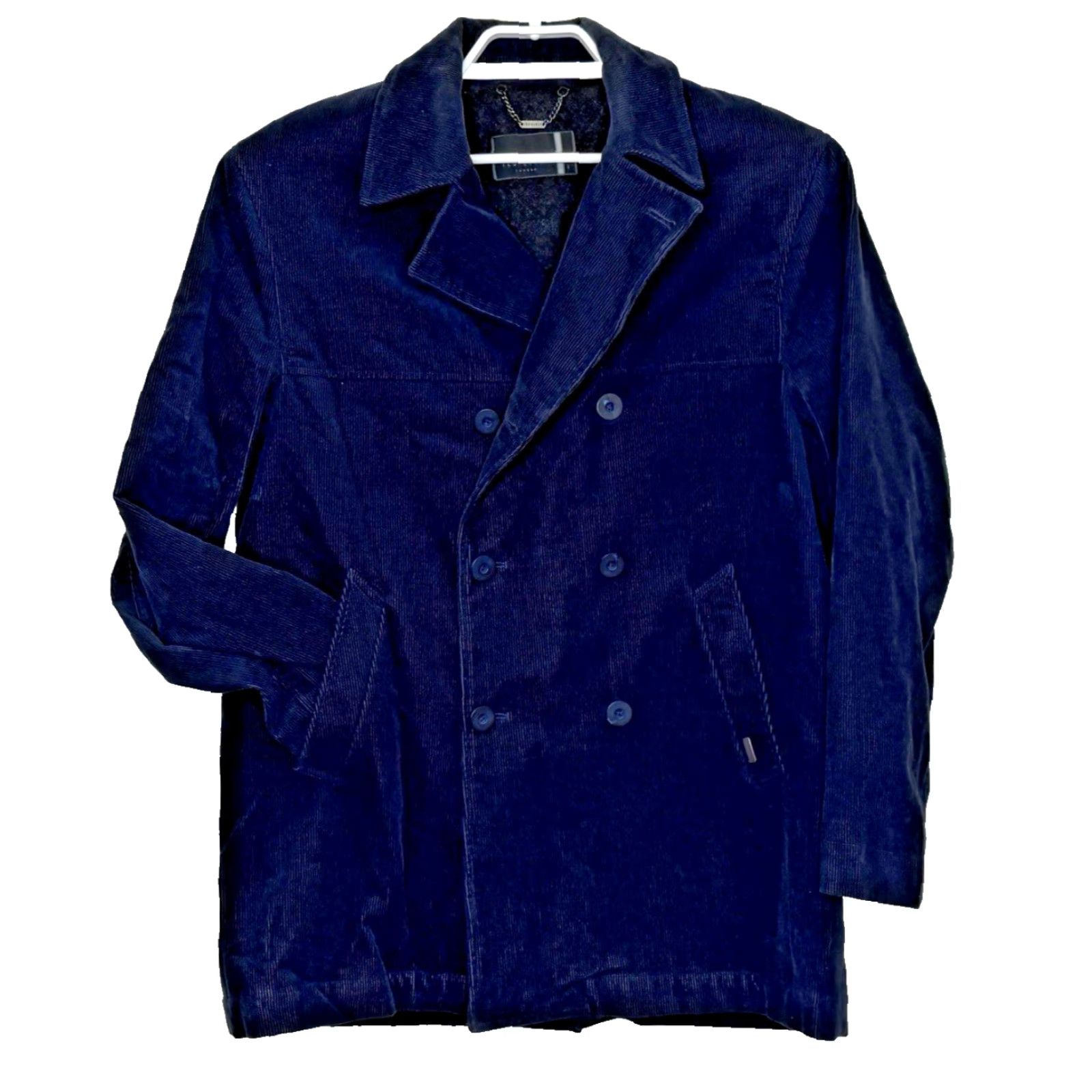 Ted Baker Ted Baker Peacoat Mens Size 3 US 38 Dark Blue Corduroy Double Breasted Nautical Size US XXS / EU 40 - 2 Thumbnail