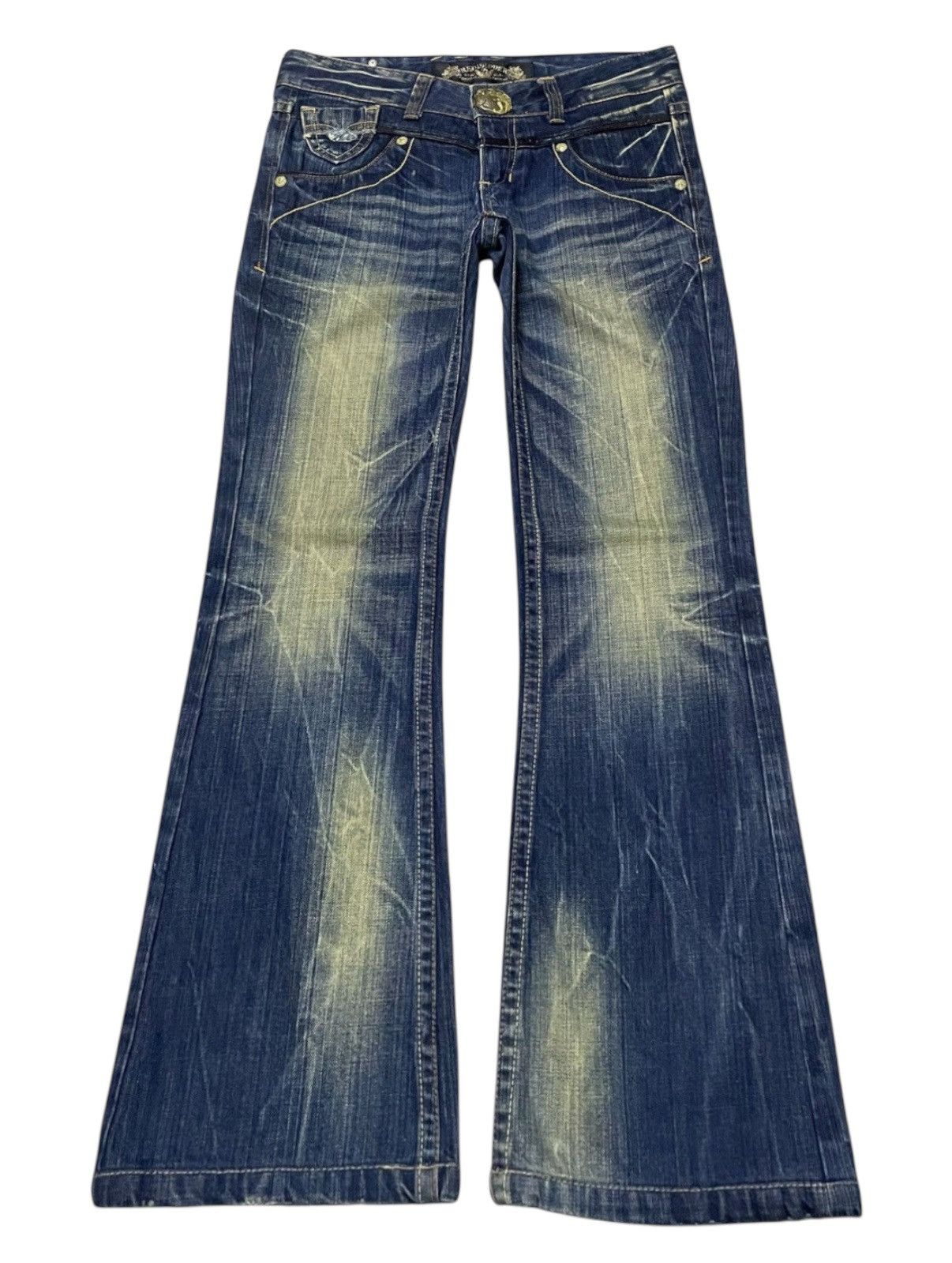Japanese Brand × LOWBOX × semanticdesign Red Pepper Japan Leather Feather Wings Mud Wash Flare Jeans Size US 30 / EU 46 - 2 Thumbnail