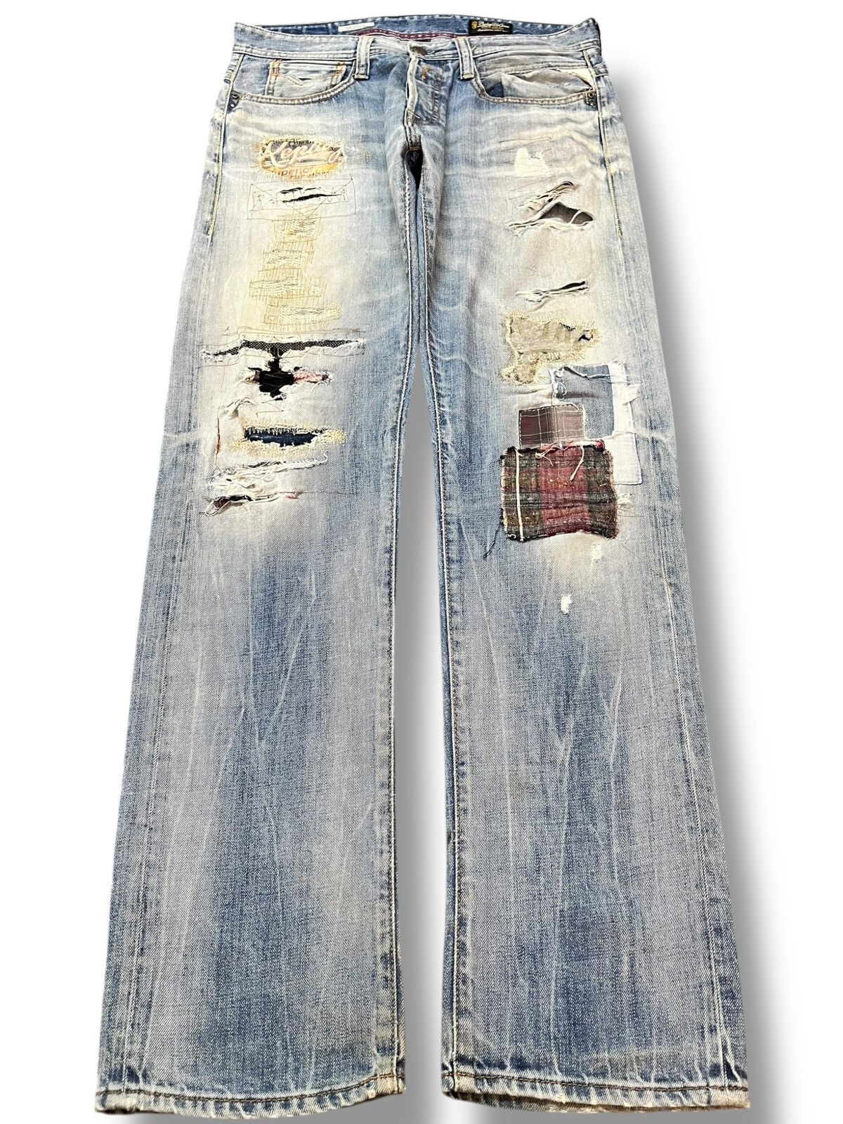 Replay Vintage Replay Newdoc Ripped Patches Distressed Denim Size US 33 - 1 Thumbnail