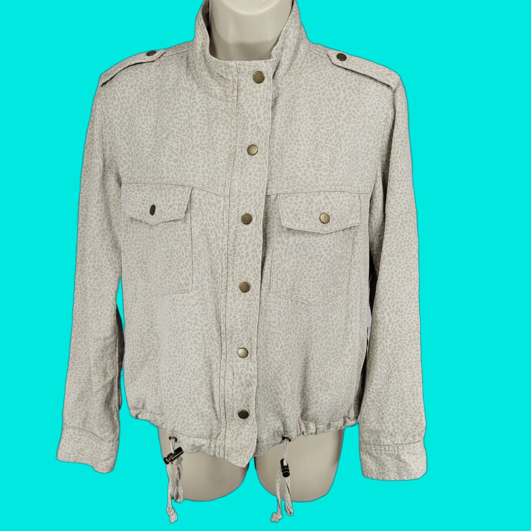Rails Rails Beige Linen Blend Mini Cheetah Print Zip Snap Unlined Jacket Small S Size S / US 4 / IT 40 - 1 Thumbnail
