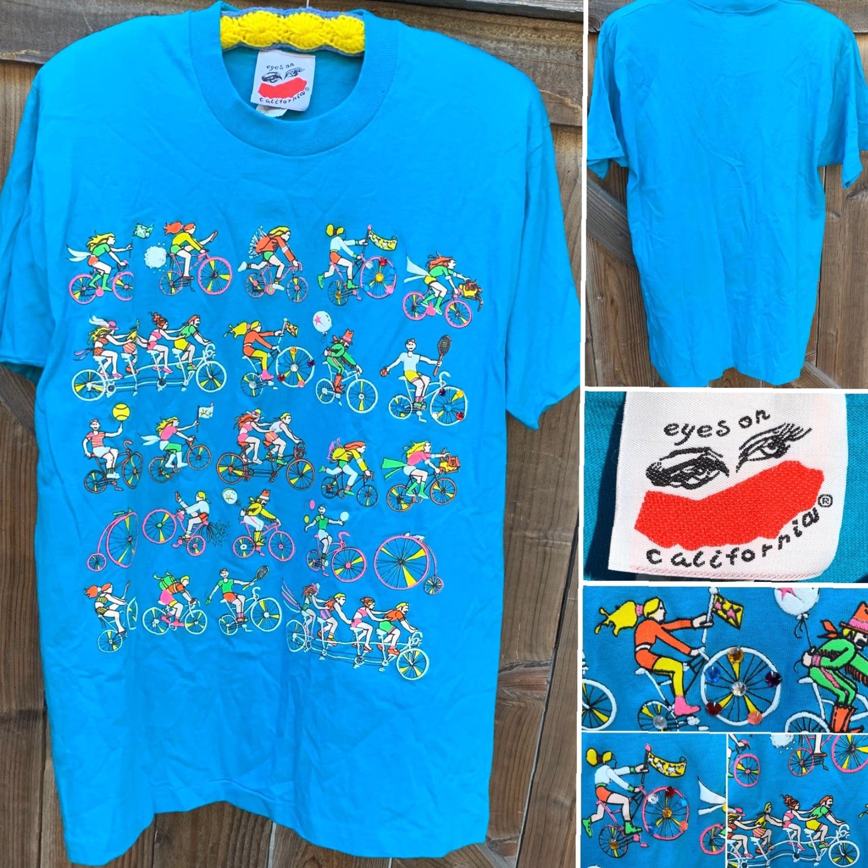 Vintage VINTAGE Eyes On California Bicycle Bicyclists Cycling T-Shirt 80s 90s One Size Size ONE SIZE - 5 Thumbnail