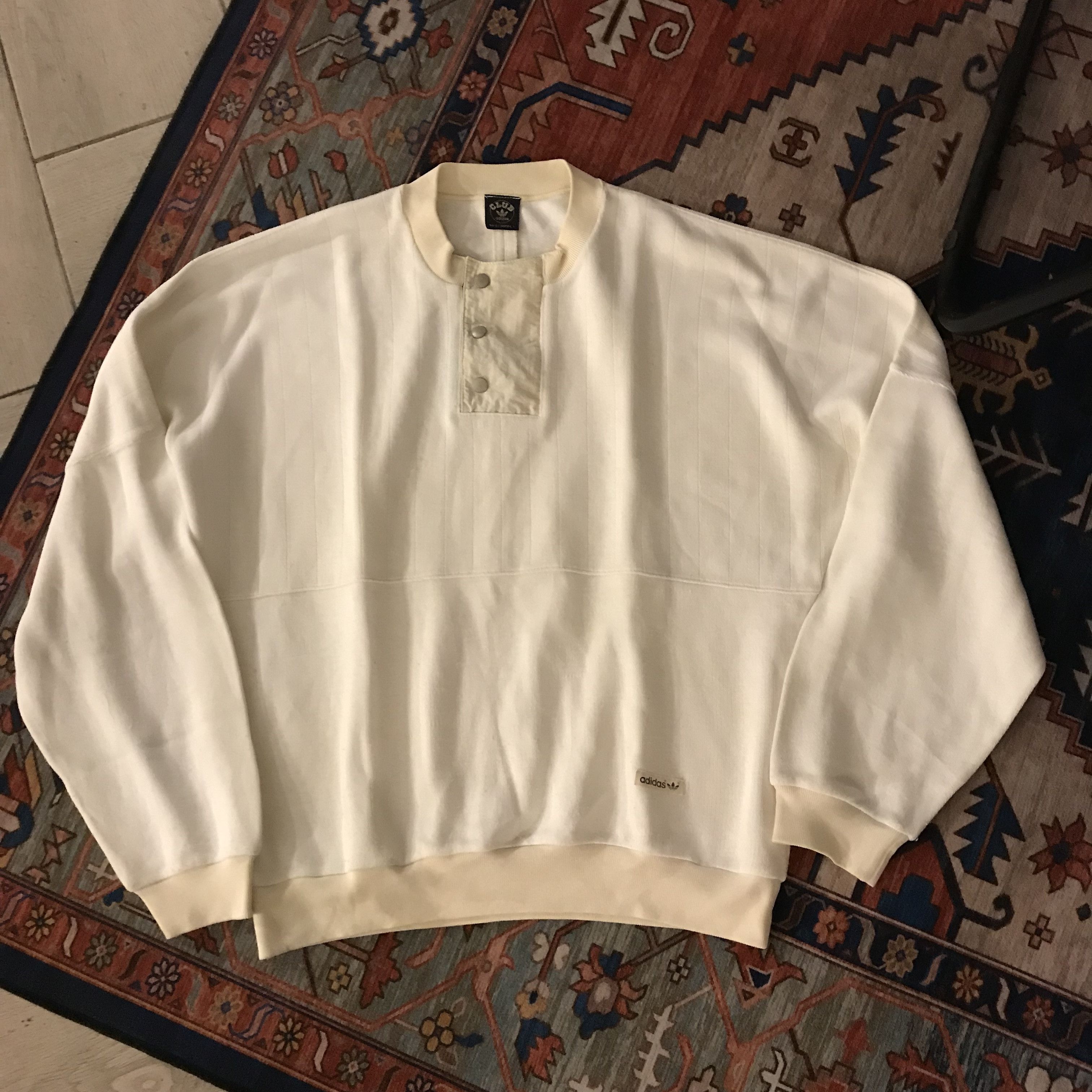 Adidas Vintage Adidas Sweater Crewneck Half button in bone white Size US L / EU 52-54 / 3 - 8 Thumbnail