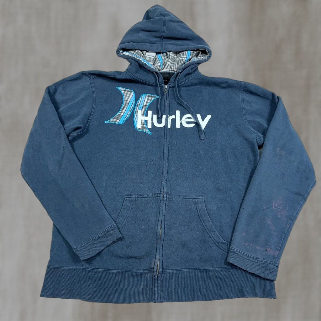 Hurley VINTAGE Hurley Hoodie Men XL Blue Full Zip Sweatshirt Jacket Distressed Worn Logo Graphic Print Pocket Hooded Regular Fit Cotton Blend Fleece Size US XL / EU 56 / 4 - 1 Thumbnail