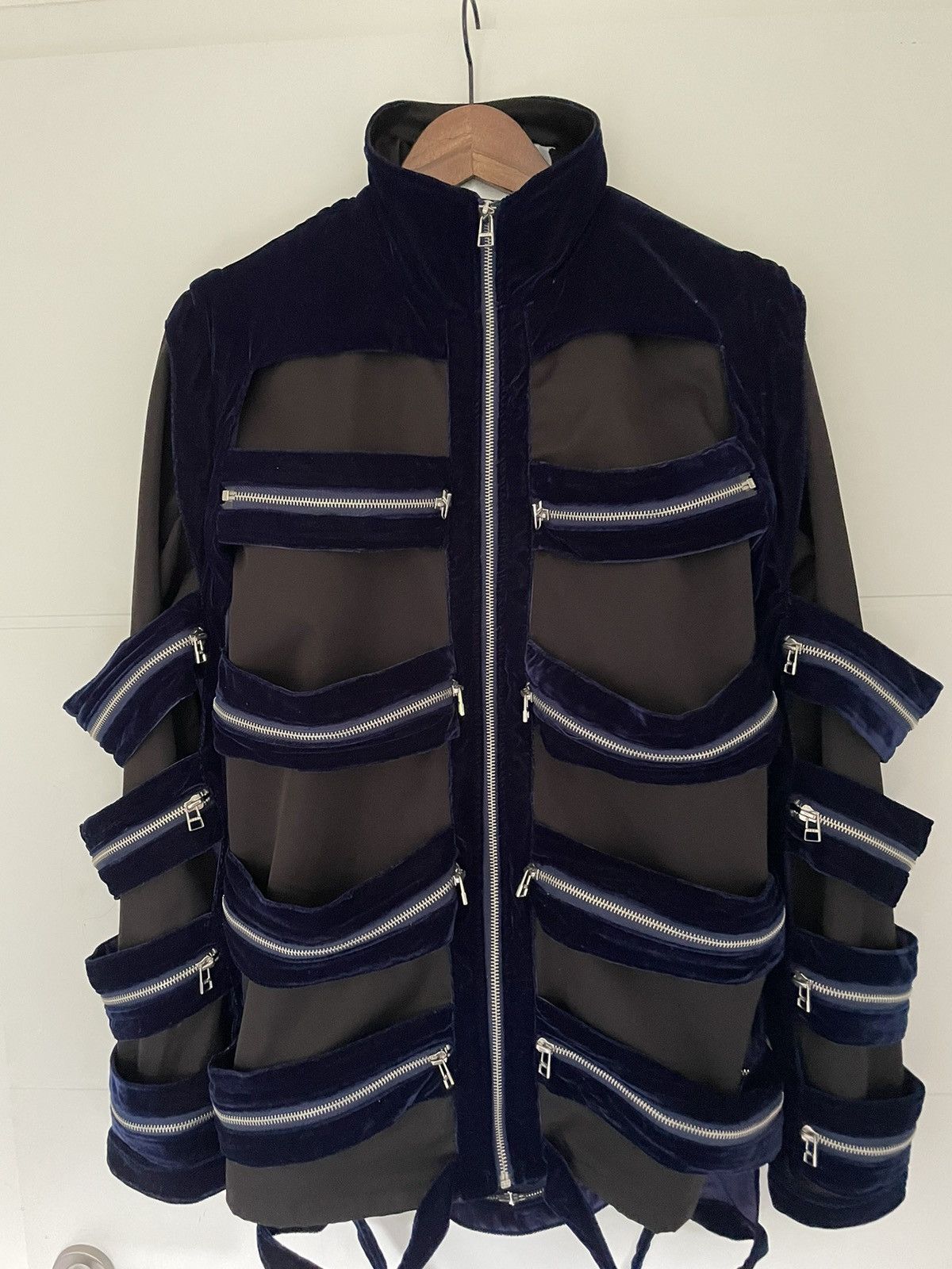 image of Hood By Air Fw14 Velvet Skeleton Multi Zip Jacket in Navy, Men's (Size Small)