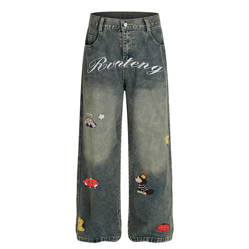 Vintage Men's Vintage Cartoon-Embroidered Washed Denim Jeans Size US 32 / EU 48 - 1 Thumbnail