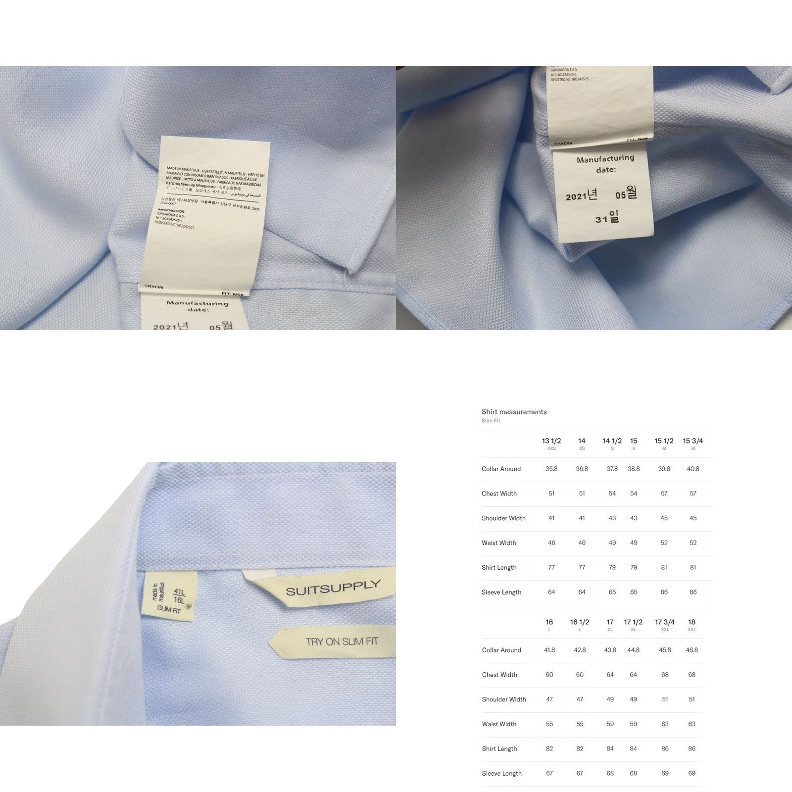 Suitsupply Suitsupply Shirt Mens 41L / 16L Blue Try Slim Fit Formal Men Button Size 42R - 8 Thumbnail