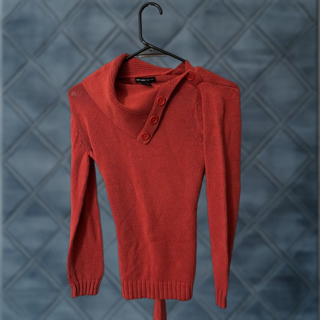 Vintage VINTAGE New York & Co. Women's XS Red Knit Turtleneck Sweater Acrylic Long Sleeve Buttons Pullover Size XS / US 0-2 / IT 36-38 - 1 Thumbnail