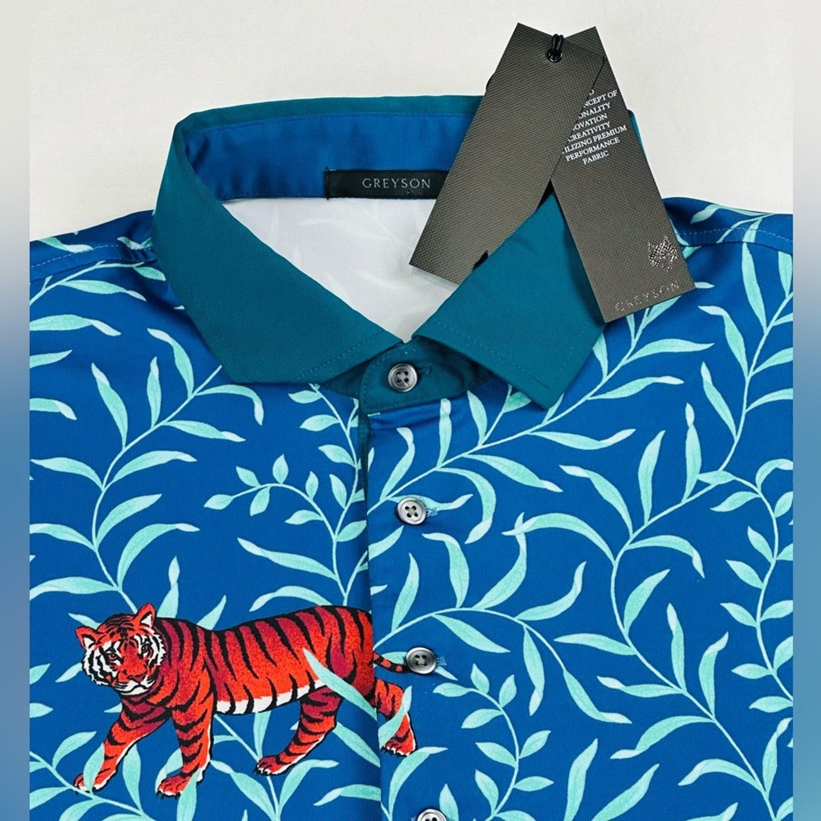 Other Greyson Men’s XL Wolf Mongoose Tiger Blue Golf Polo, Jungle Size US XL / EU 56 / 4 - 6 Thumbnail