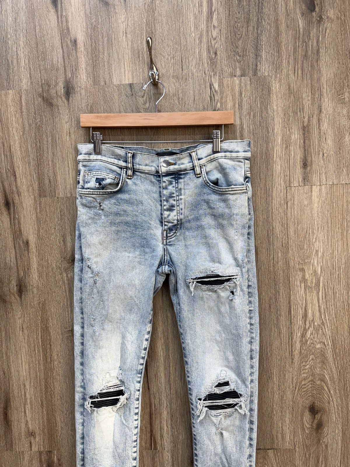Amiri Amiri Blue Denim Black Patch Jeans Size US 33 - 2 Thumbnail