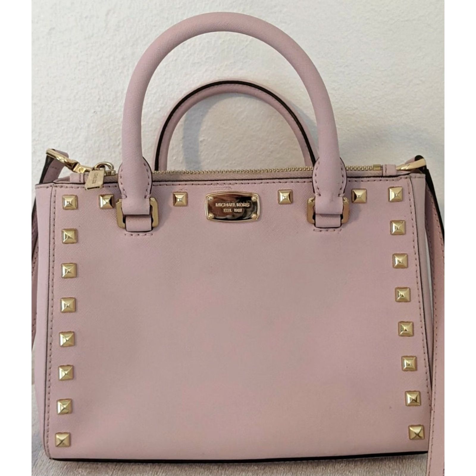 Michael Kors Michael Kors Satchel Bag Mini Saffiano Leather Studded Pink Purse Size ONE SIZE - 2 Thumbnail