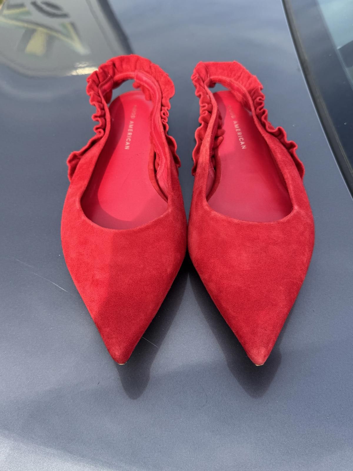 Other Good American Size 9 Red Ruffle Slingback Flats Size US 9 / IT 39 - 5 Thumbnail