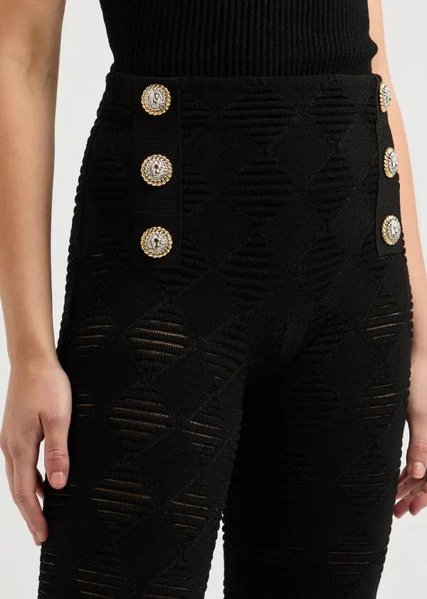 Balmain o1s1wg110825 Diamond Intarsia Knitted Leggings in Black Size 30" / US 8 / IT 44 - 5 Thumbnail