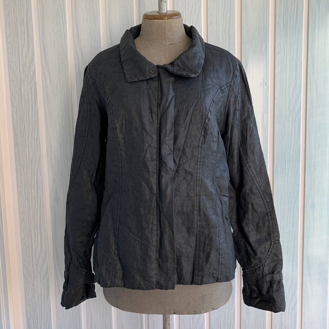 Japanese Brand × Sarah Pacini SARAH PACINI Navy Ramie & Resin Blend Mock Geometric Jacket Size S / US 4 / IT 40 - 3 Thumbnail