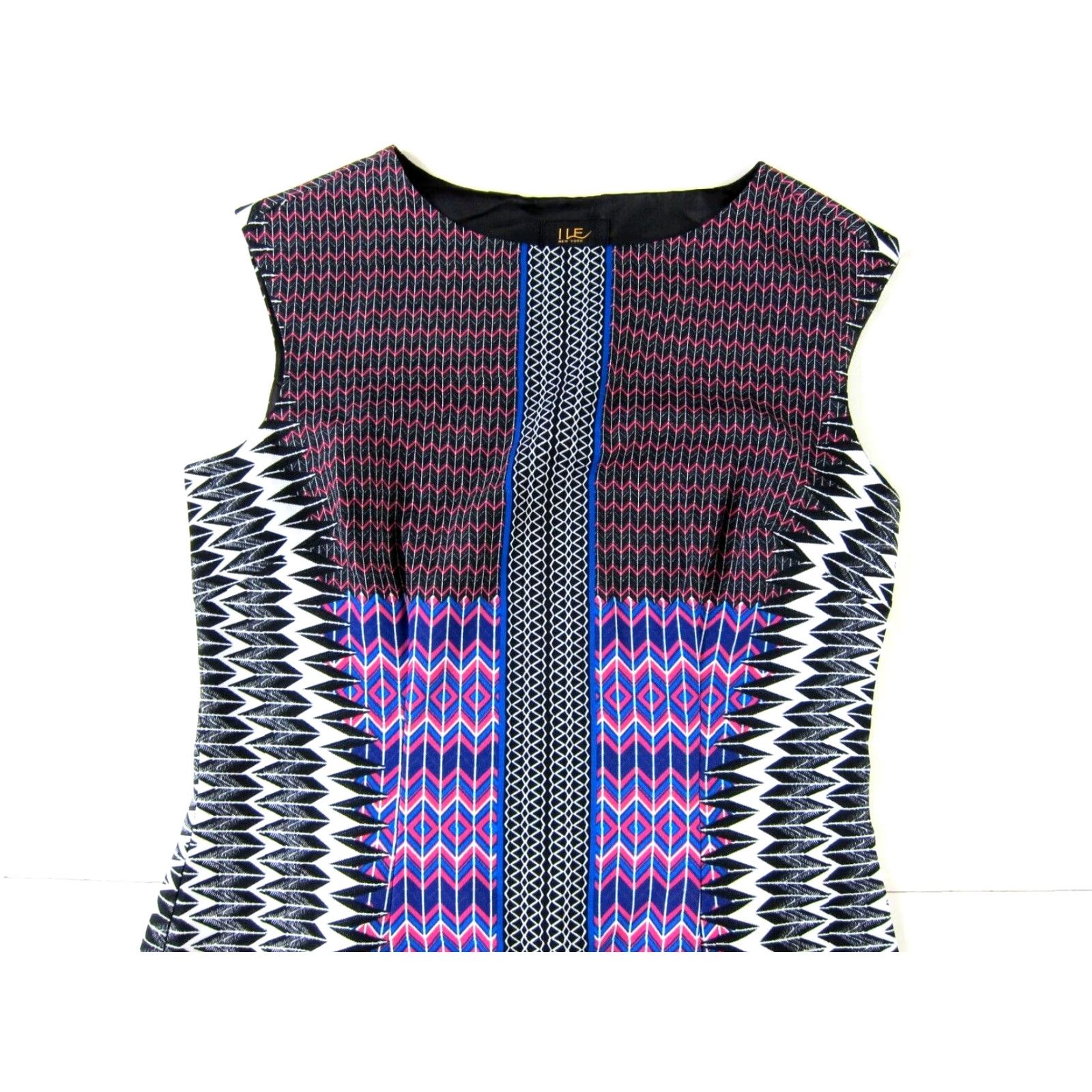 Pinko I LE New York Black Pink Blue White Geometric Stretch Cap Sleeve Sheath Dress 10 Size L / US 10 / IT 46 - 4 Thumbnail