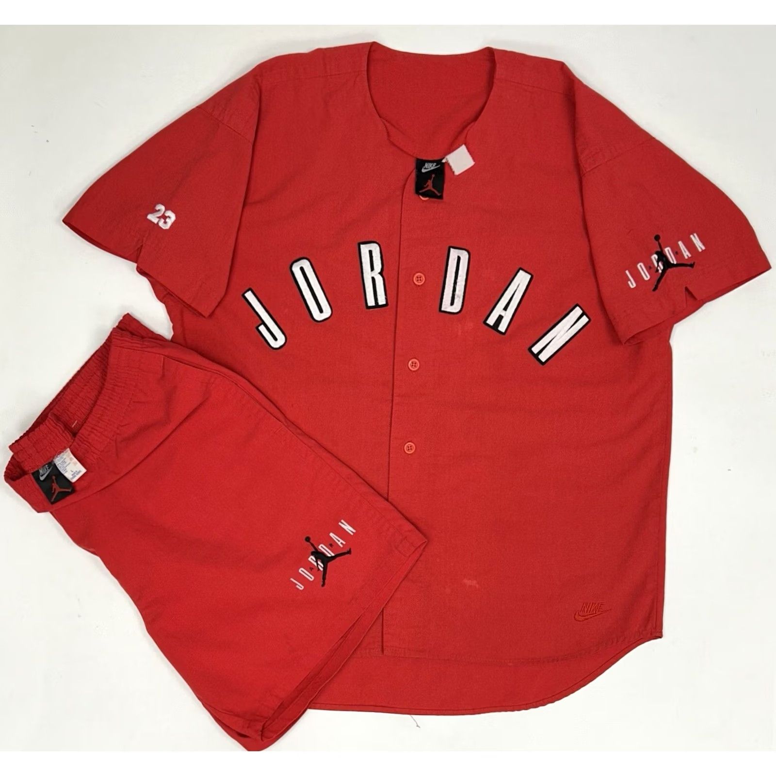 Nike VINTAGE Nike Air Jordan Spellout Logo Baseball Jersey & Matching Shorts Set XL/L Size US XL / EU 56 / 4 - 2 Thumbnail