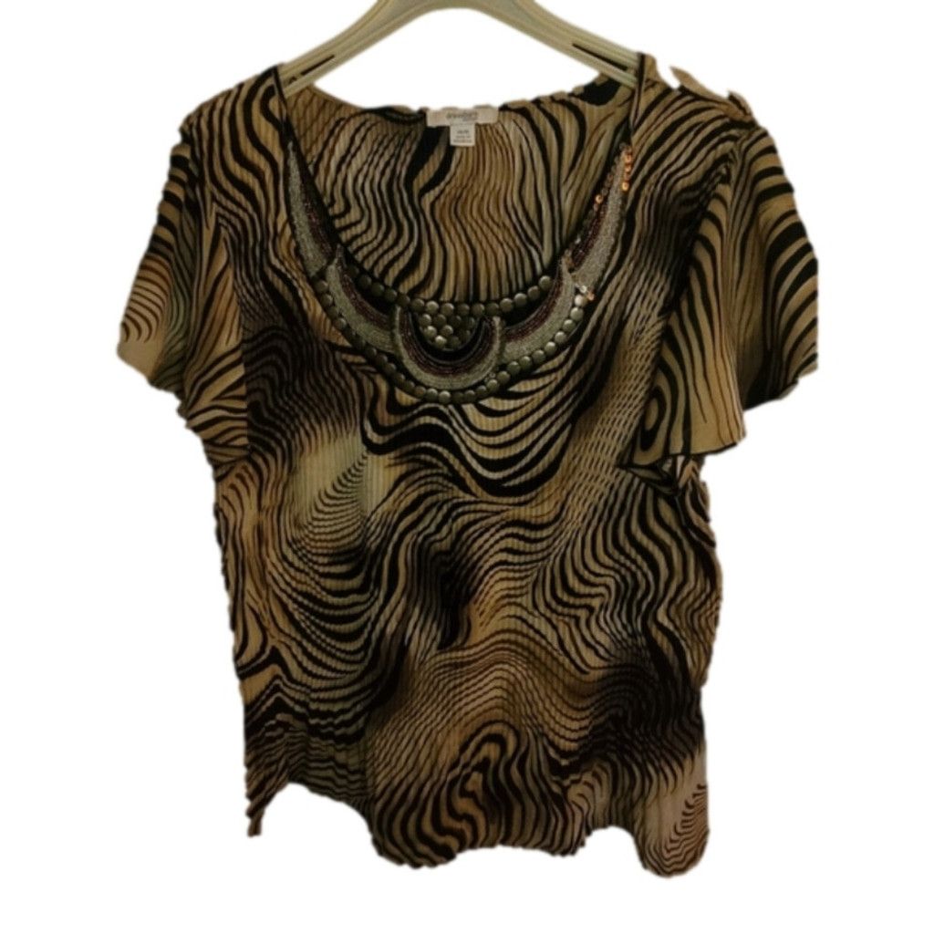 Other Dressbarn woman, NWOT, black & tan stripe blouse,14/16. Size XXL / US 16-18 / IT 52-54 - 1 Thumbnail