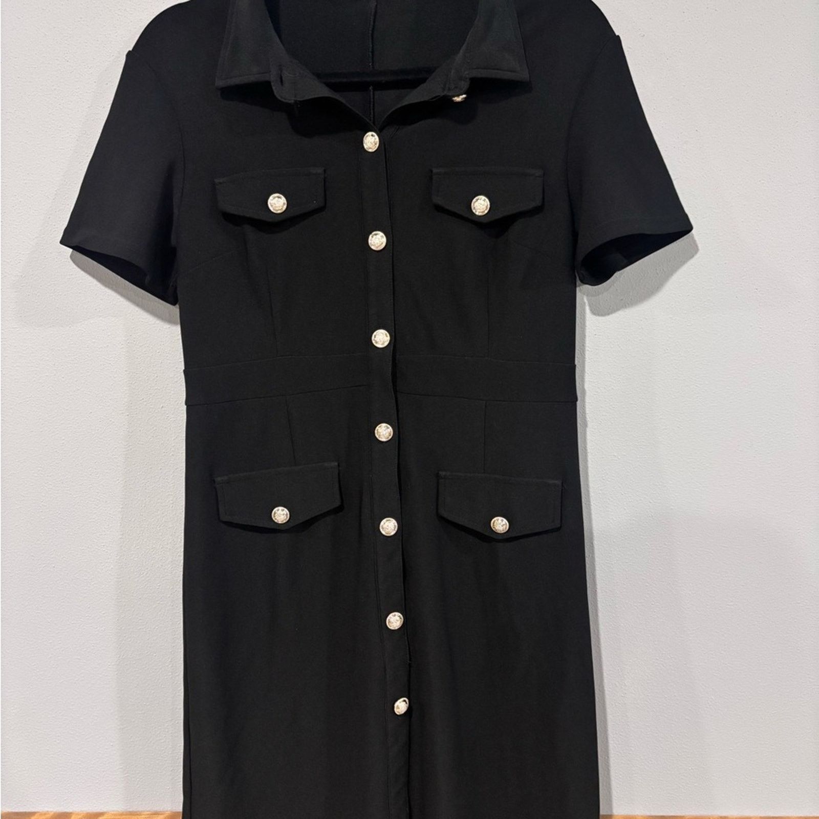 Other Elegant Maze Collection Black Button-Down Mini Dress- Size L Size L / US 10 / IT 46 - 1 Thumbnail