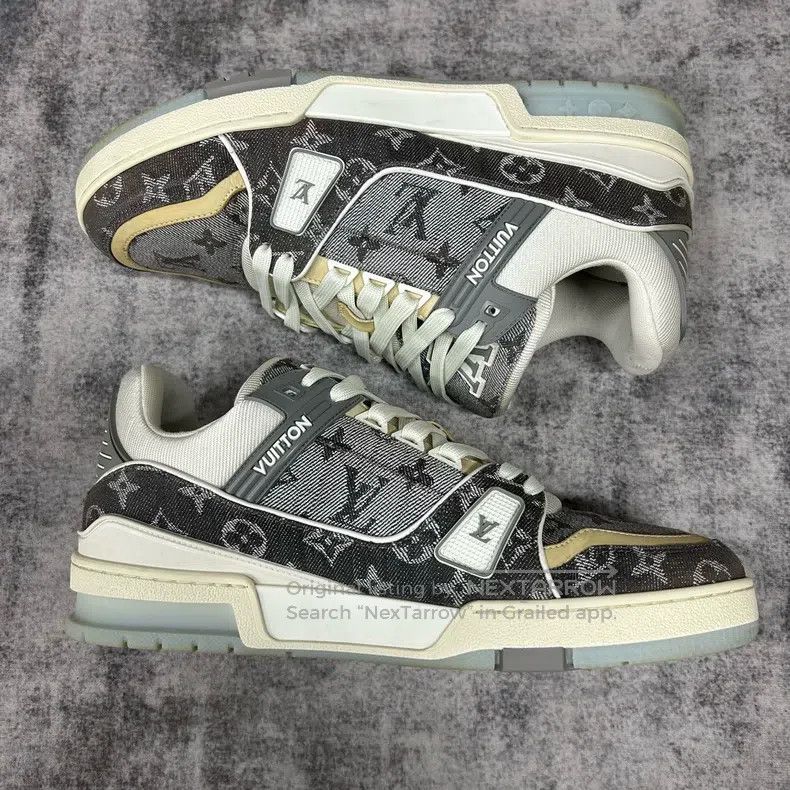 Louis Vuitton Louis Vuitton TRAINER Grey and White Denim Crystal Base Sh Size US 8 / EU 41 - 5 Thumbnail