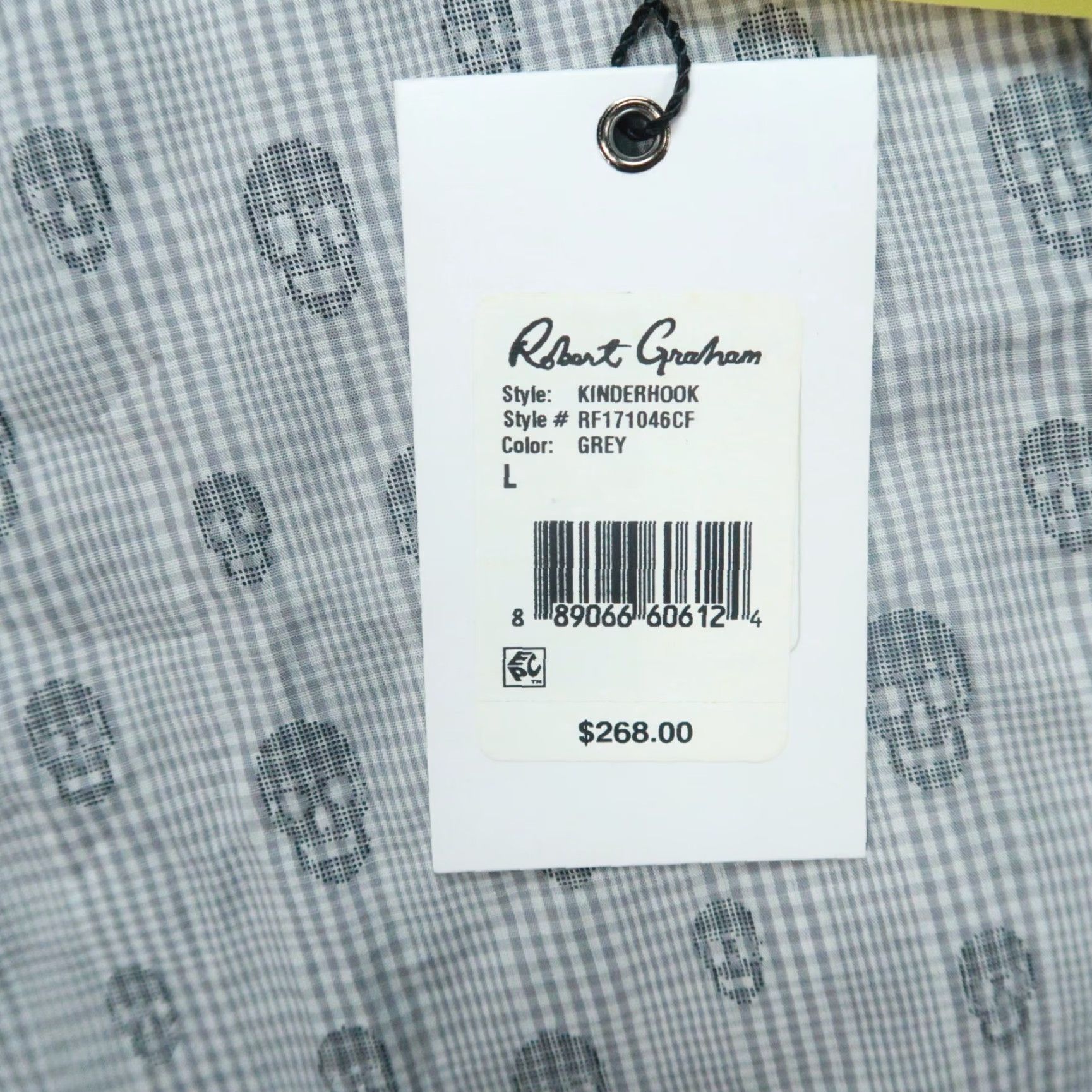 Robert Graham Robert Graham Shirt Mens Large Gray Kinderhook Skull Print Flip Cuff Classic Fit Size US L / EU 52-54 / 3 - 6 Thumbnail