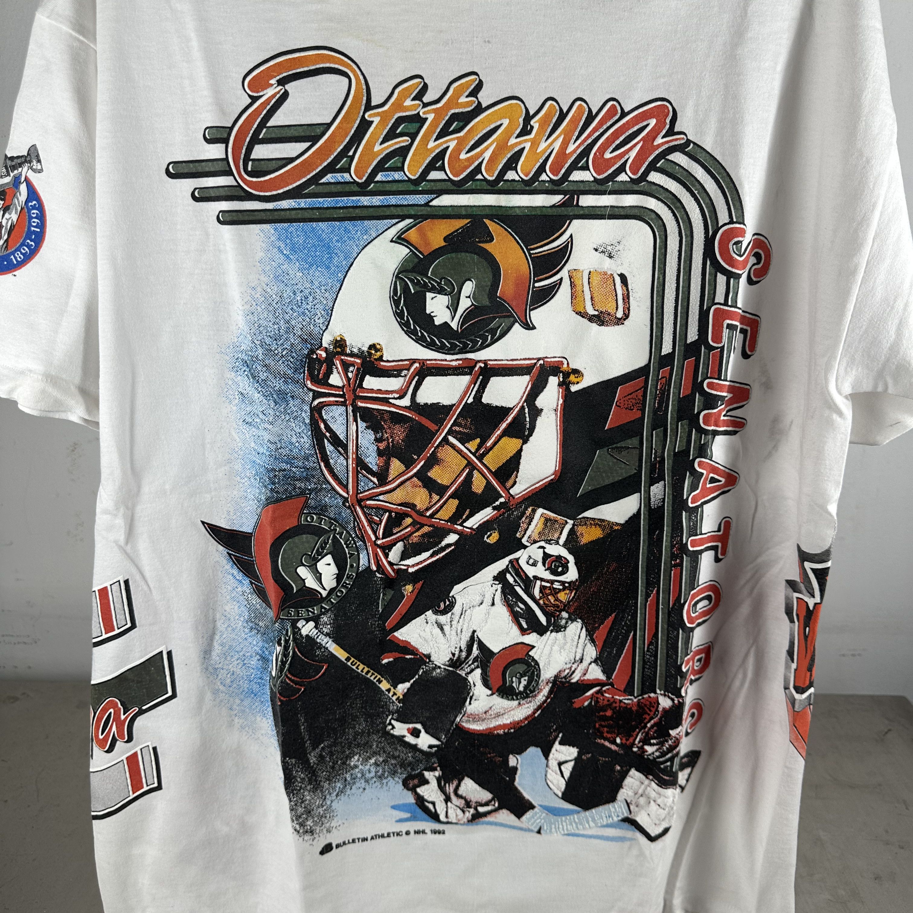 Vintage 1992 Ottawa Senators Bulletin Athletic NHL AOP T-shirt Size US XXL / EU 58 / 5 - 2 Thumbnail