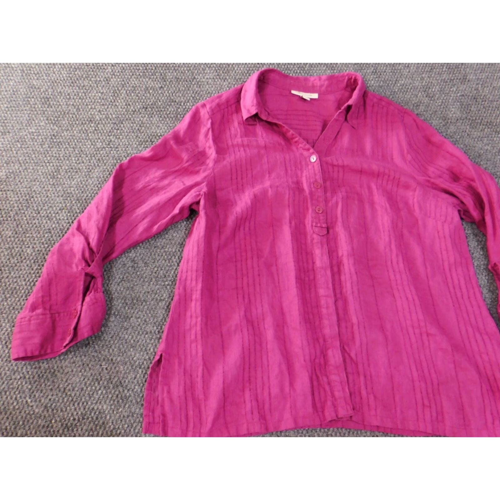 JM Collection JM Collection Button-Up Shirt Womens 18 Pink Linen Knit Pullover Collared Long Sleeve Casual Designer Blouse Striped Button Accents Stretch Regular Size XXL / US 16-18 / IT 52-54 - 3 Thumbnail